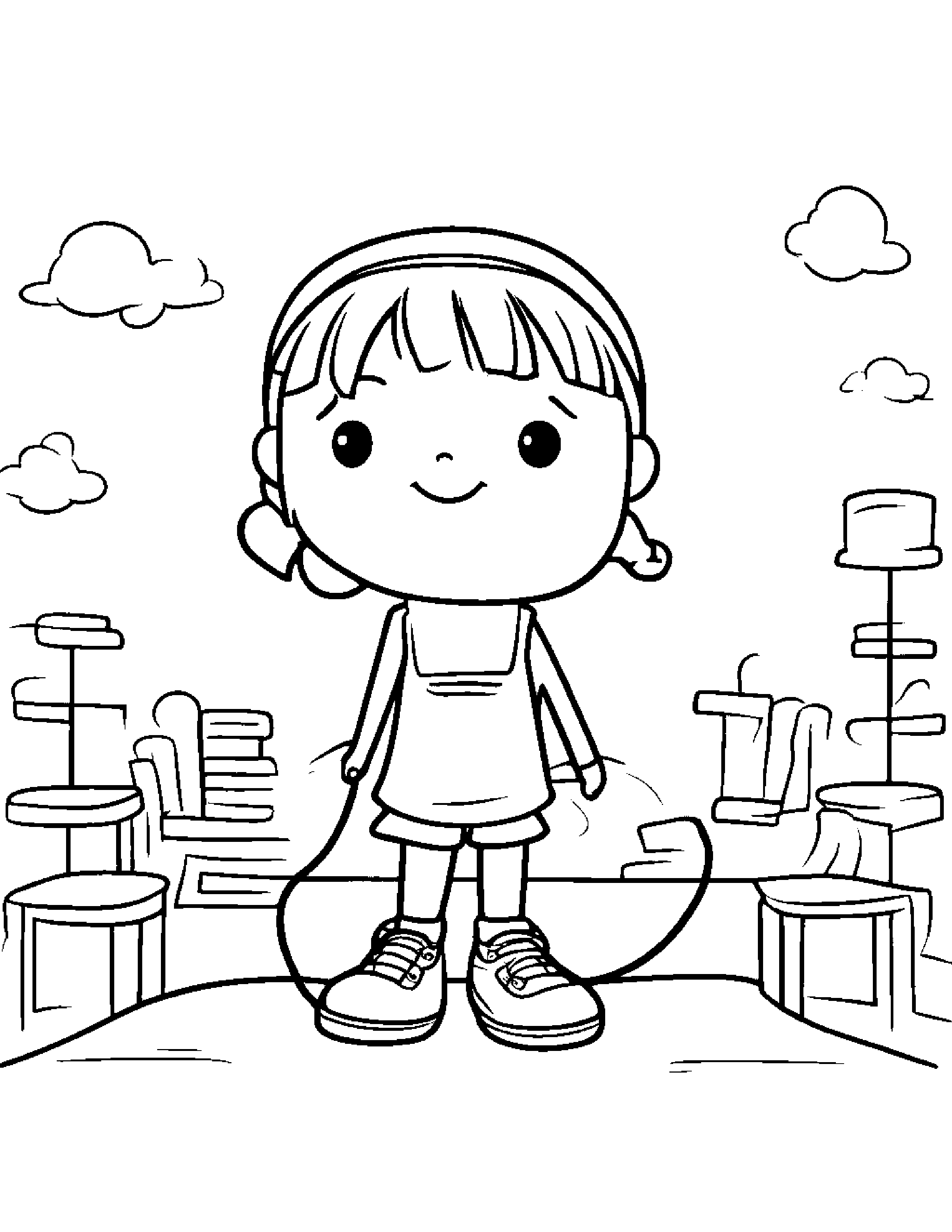 Kawaii Jump Rope Reading A Book Coloring Page (Free Printable PDF)