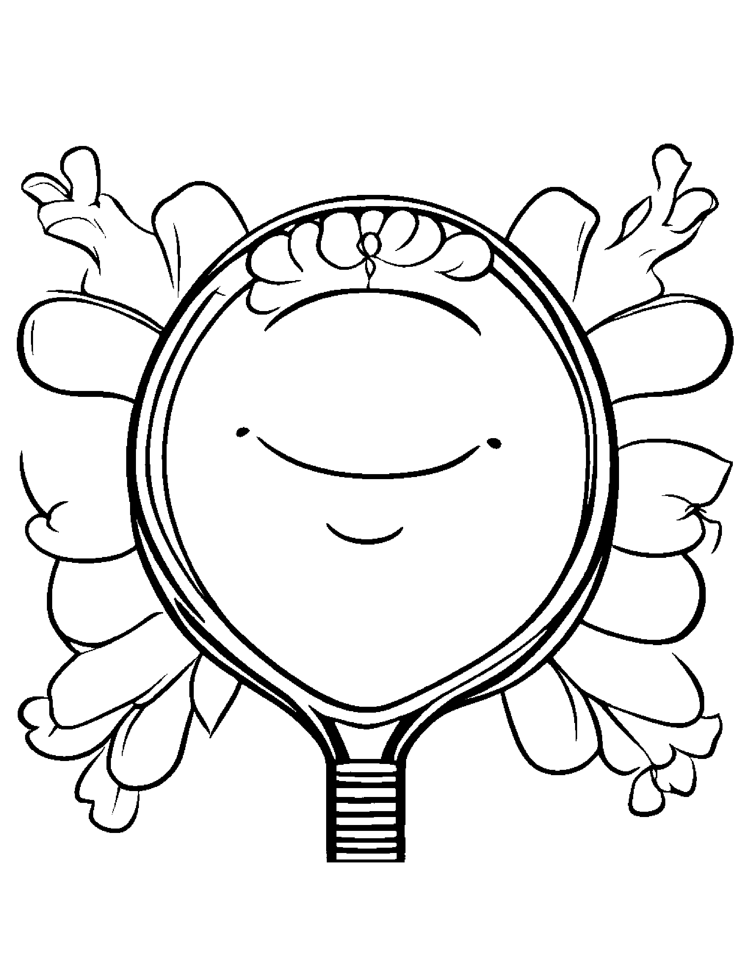 Smiling Tennis Racquet With A Flower Coloring Page (Free Printable PDF)