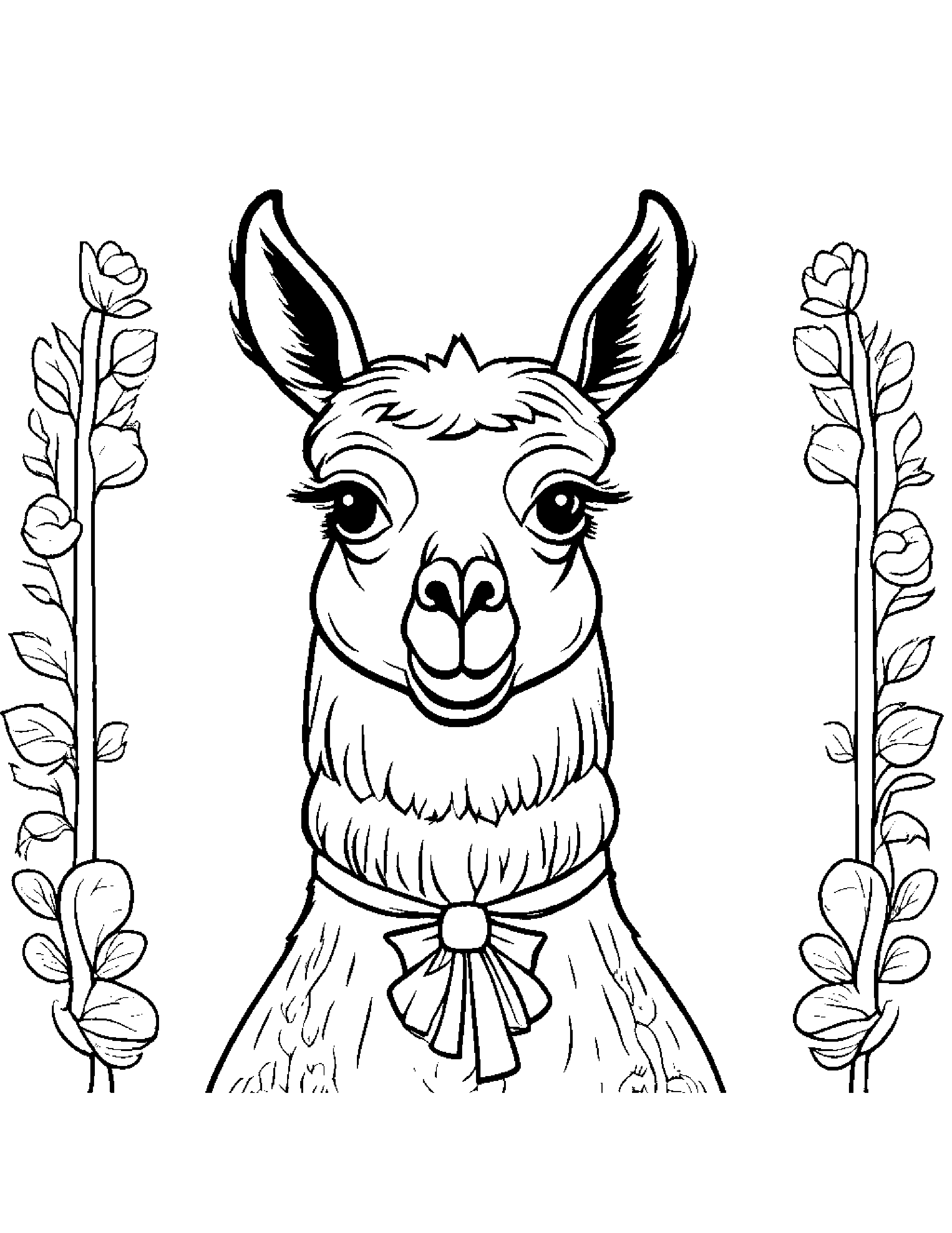 Llama With A Bow #2 Coloring Page (Free Printable PDF)