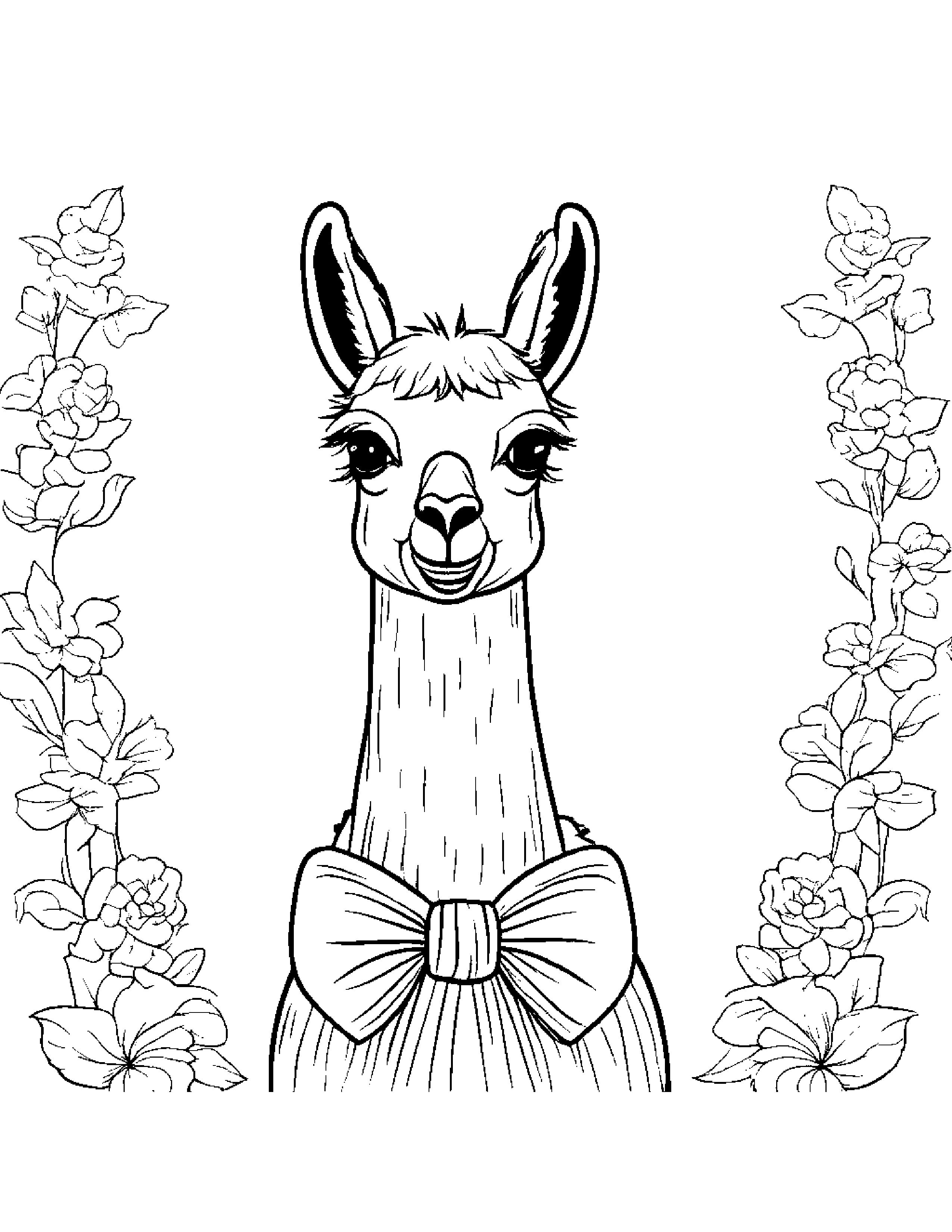 Llama With A Bow Coloring Page (Free Printable PDF)