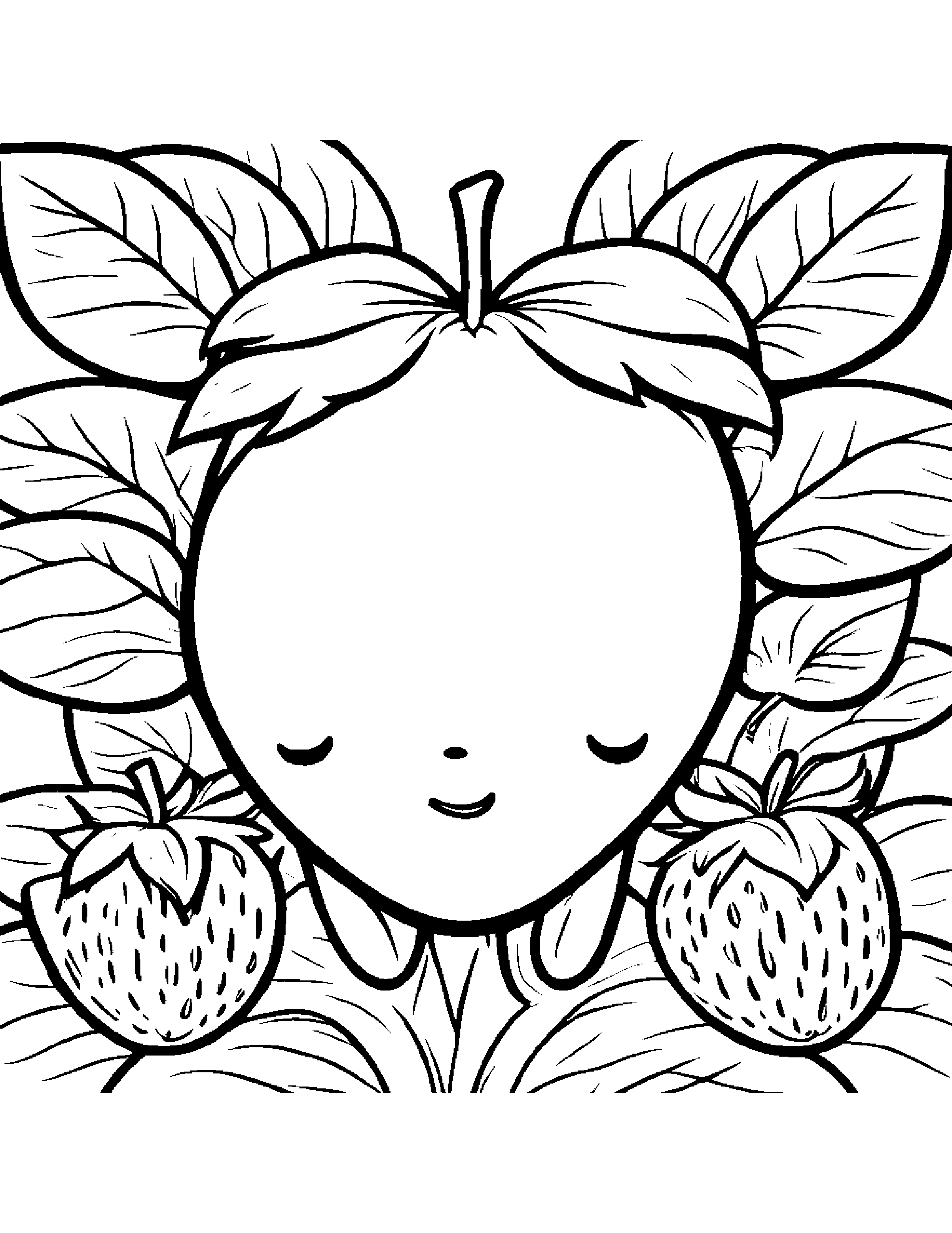 Sleepy Strawberry Coloring Page (Free Printable PDF)