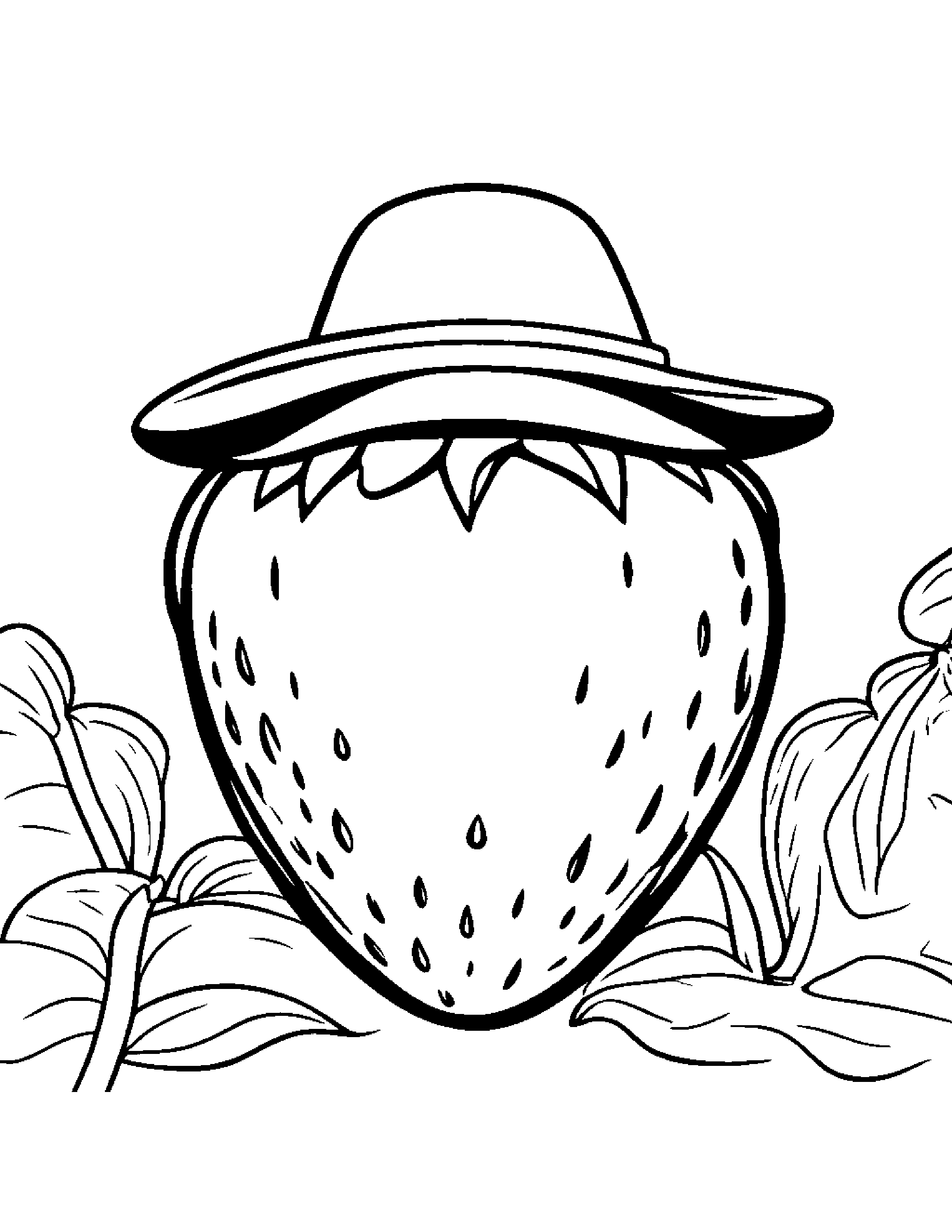 Strawberry Wearing A Hat Coloring Page (Free Printable PDF)