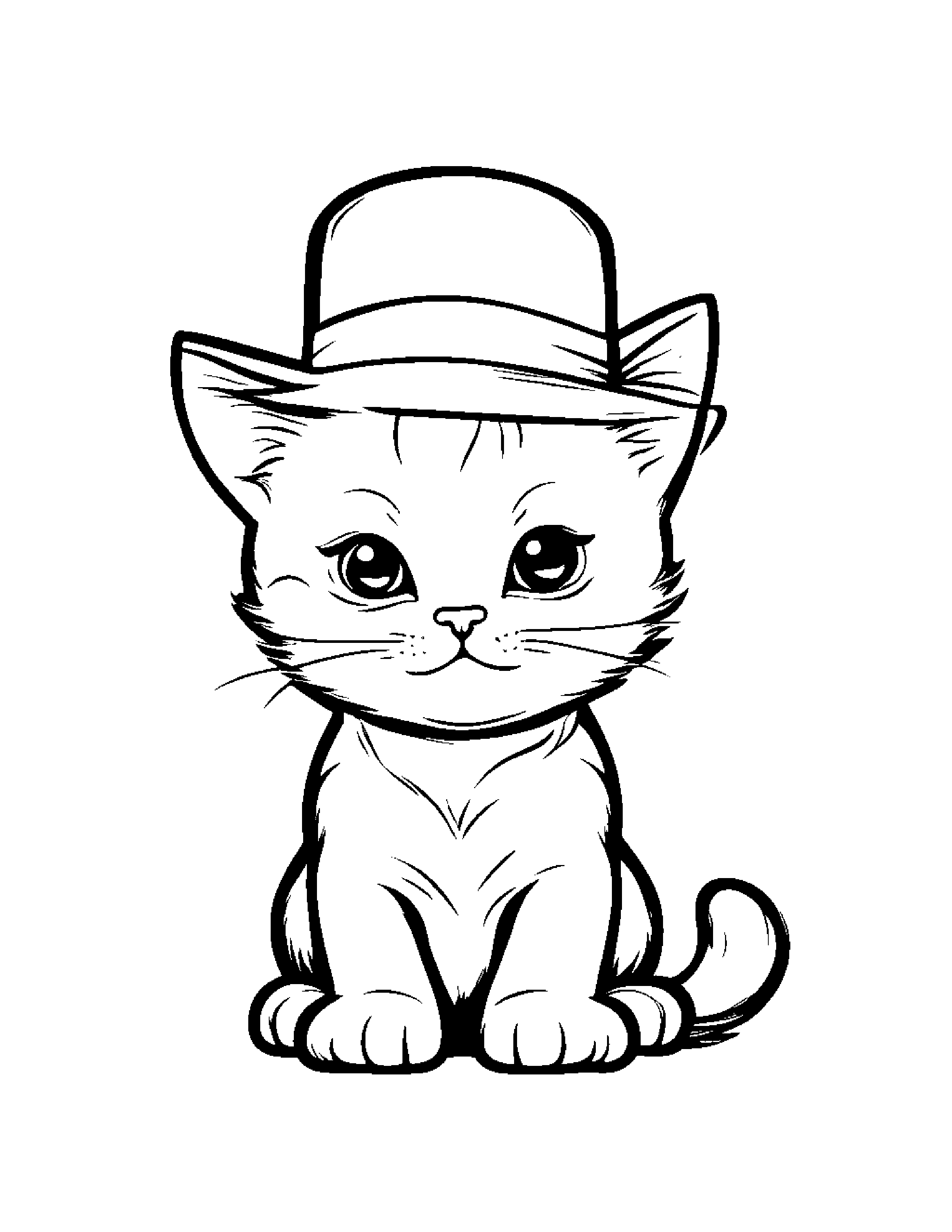 Tiny Kitten Wearing A Hat #2 Coloring Page (Free Printable PDF)