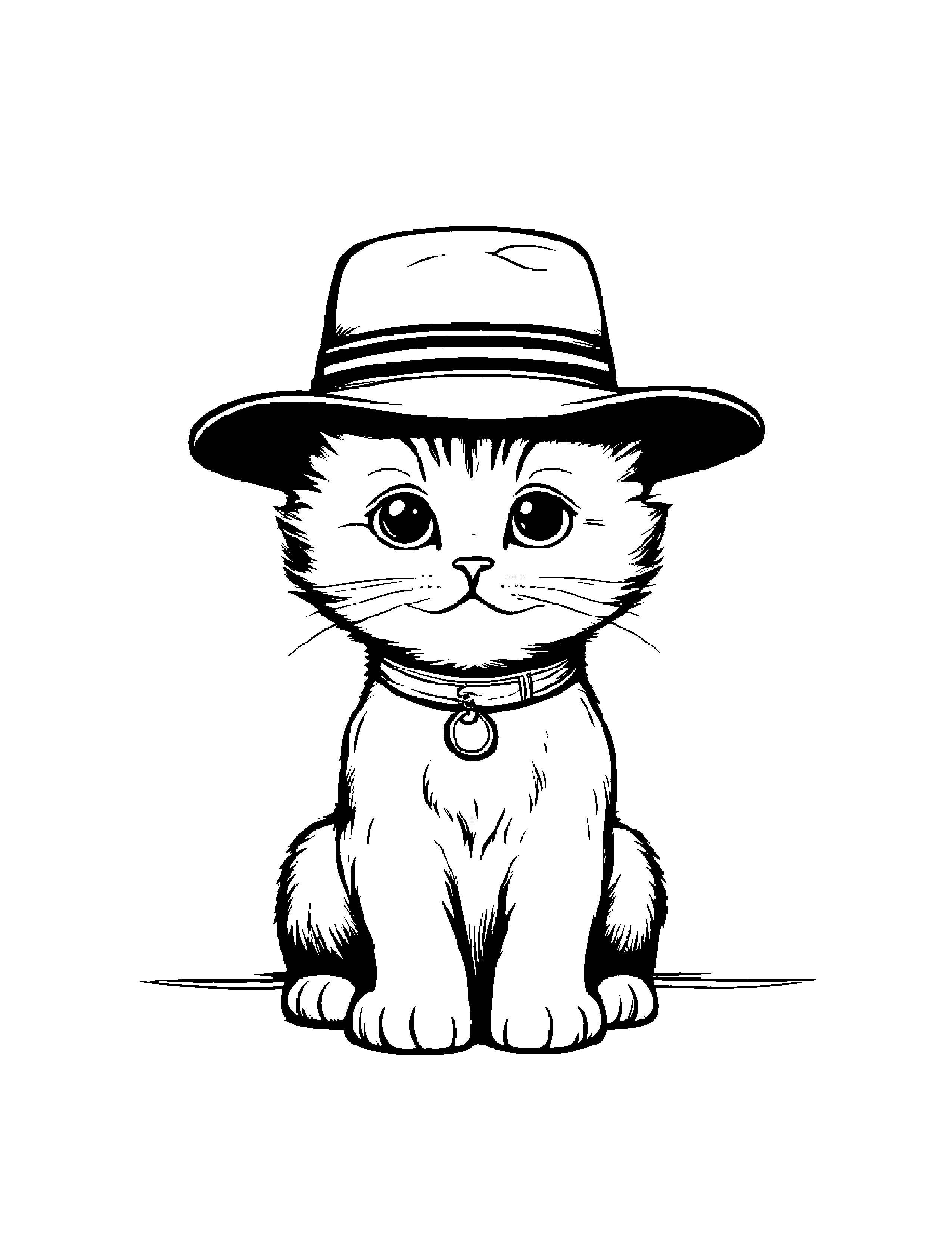 Tiny Kitten Wearing A Hat Coloring Page (Free Printable PDF)