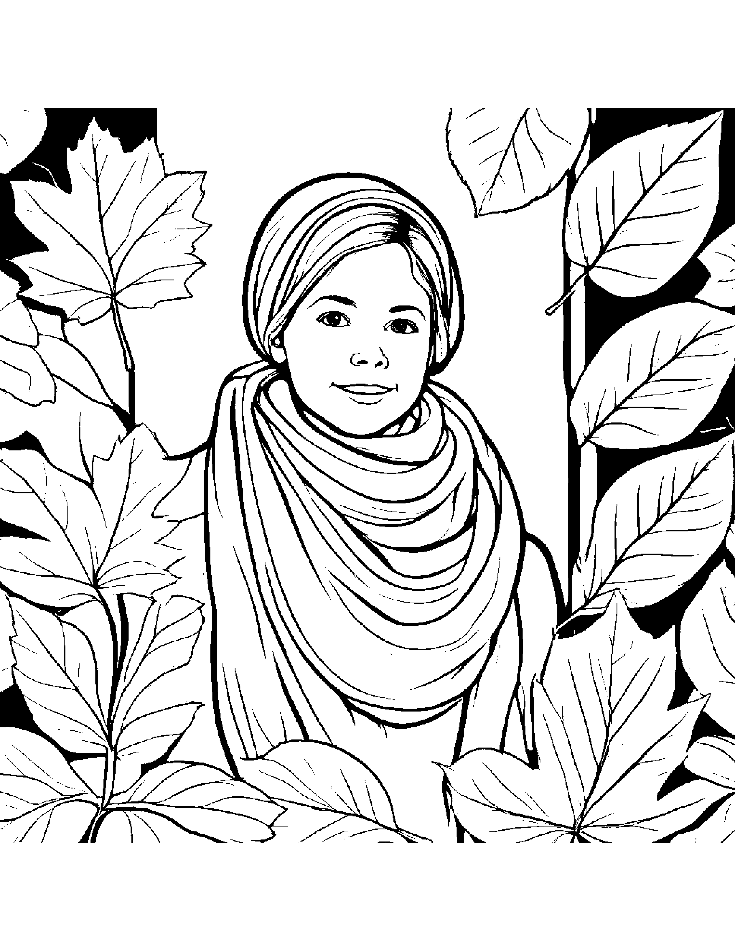 Fall Leaves With Scarf Coloring Page (Free Printable PDF)