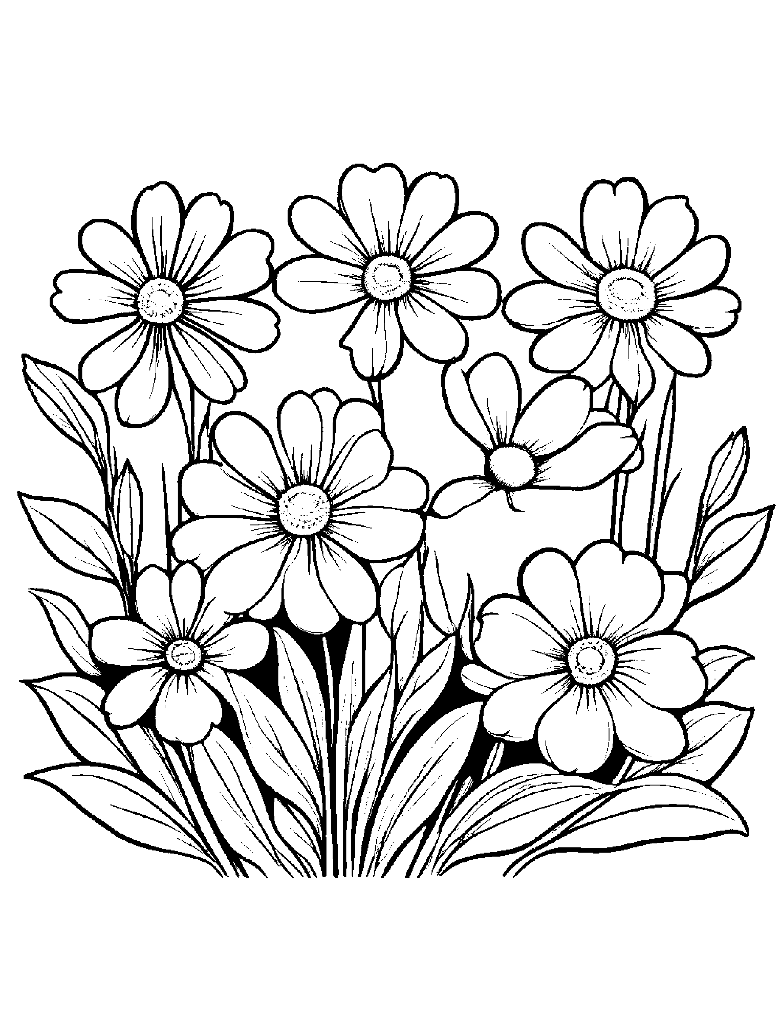 Sleepy Spring Flowers #2 Coloring Page (Free Printable PDF)