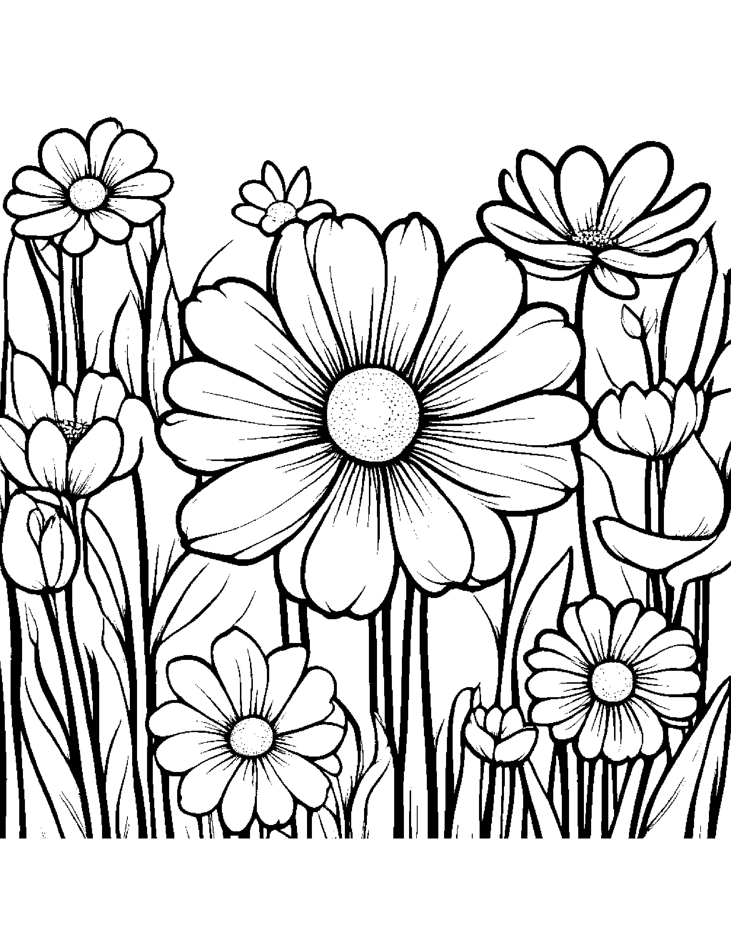 Sleepy Spring Flowers Coloring Page (Free Printable PDF)