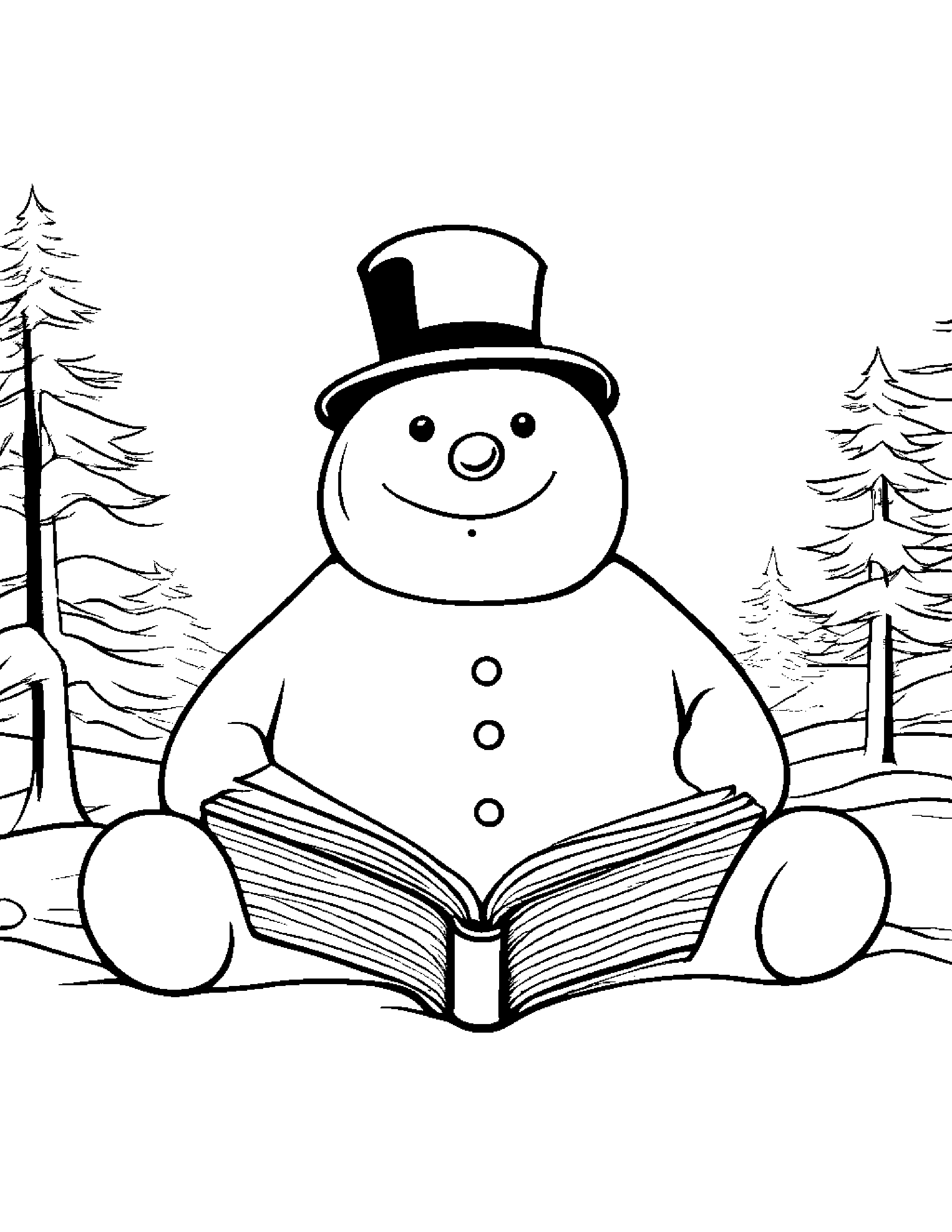 Snowman Reading A Book Coloring Page (Free Printable PDF)