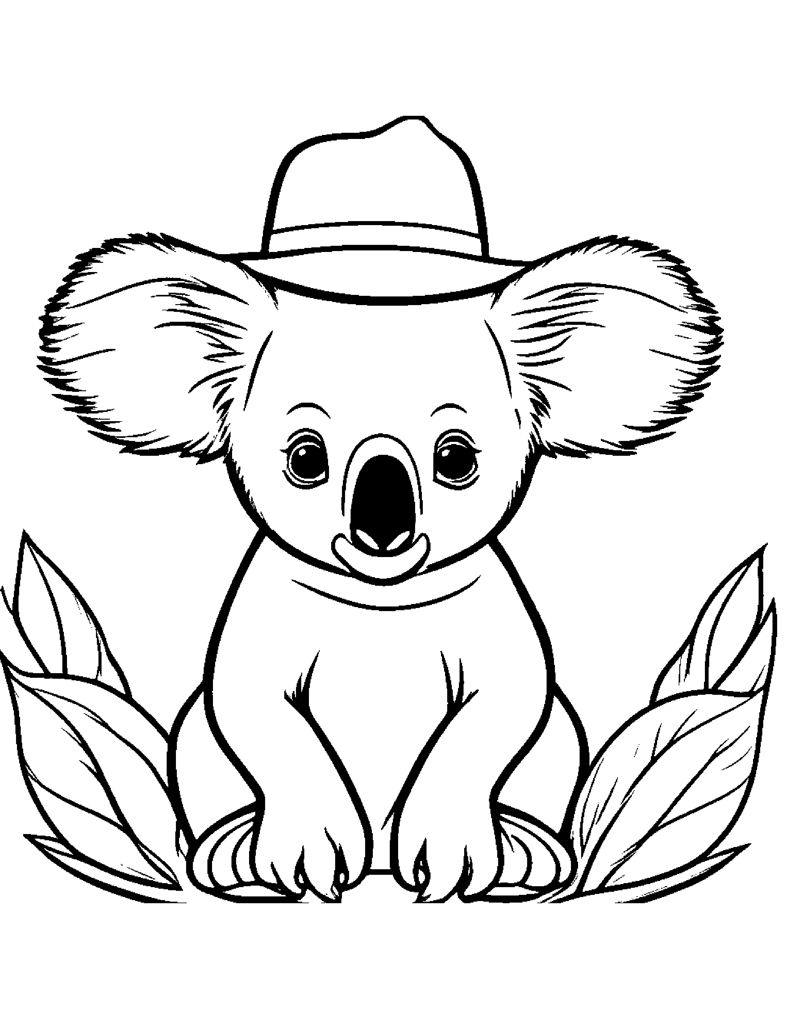 Gentle Koala Wearing A Hat #2 Coloring Page (Free Printable PDF)