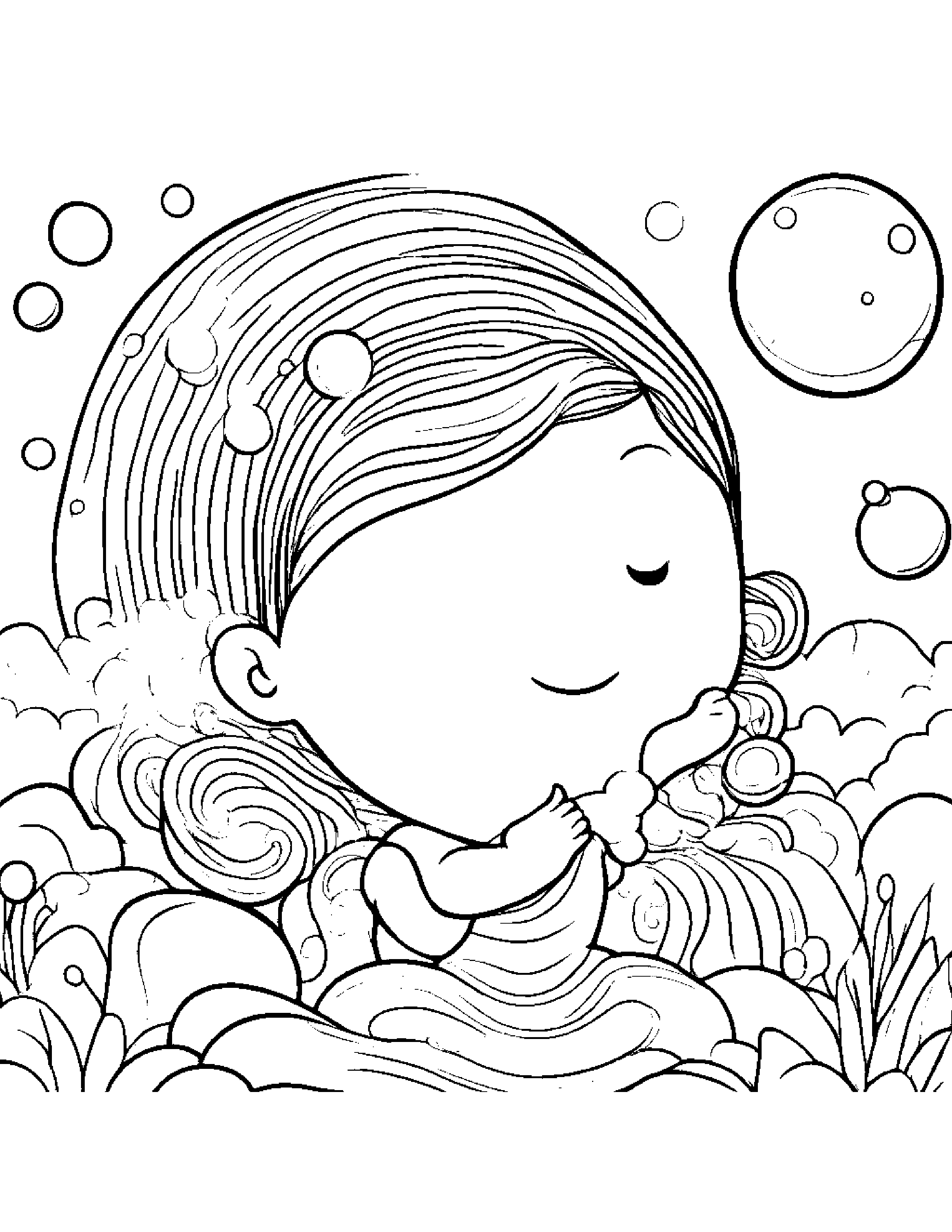 Sleepy Rainbow Blowing Bubbles Coloring Page (Free Printable PDF)