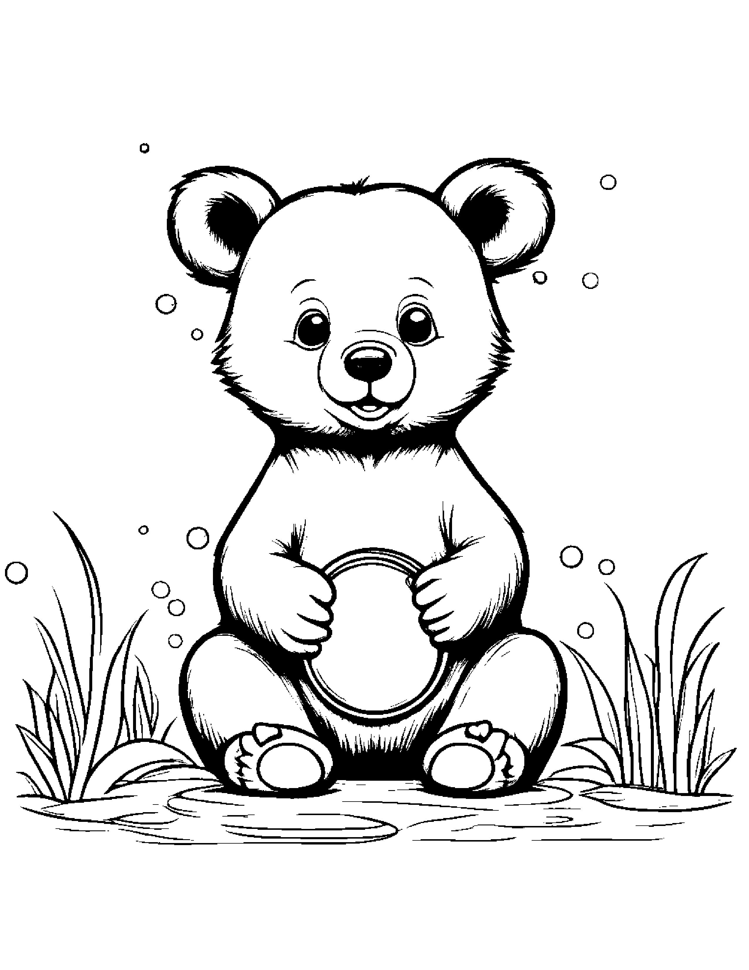 Tiny Bear Cub Blowing Bubbles #2 Coloring Page (Free Printable PDF)