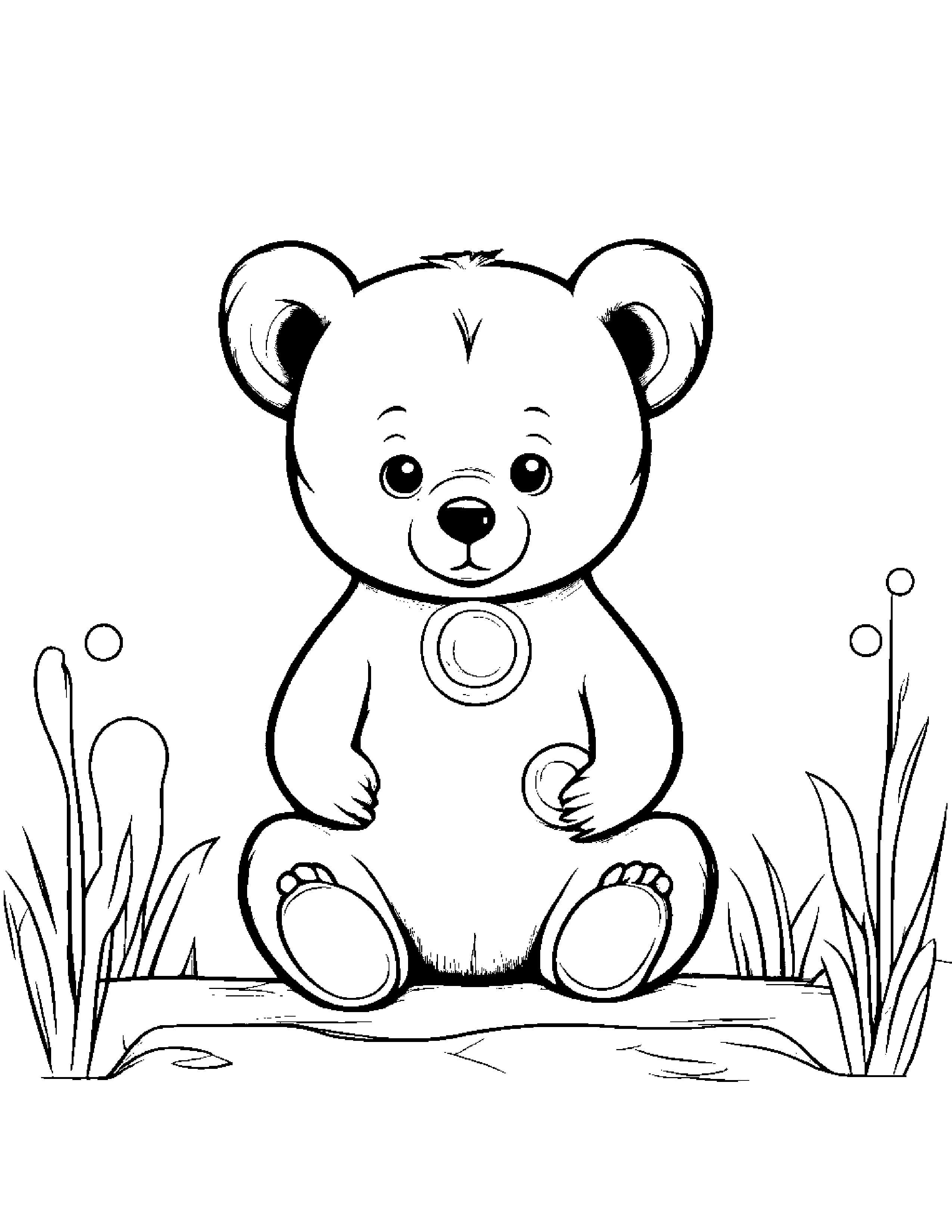 Tiny Bear Cub Blowing Bubbles Coloring Page (Free Printable PDF)