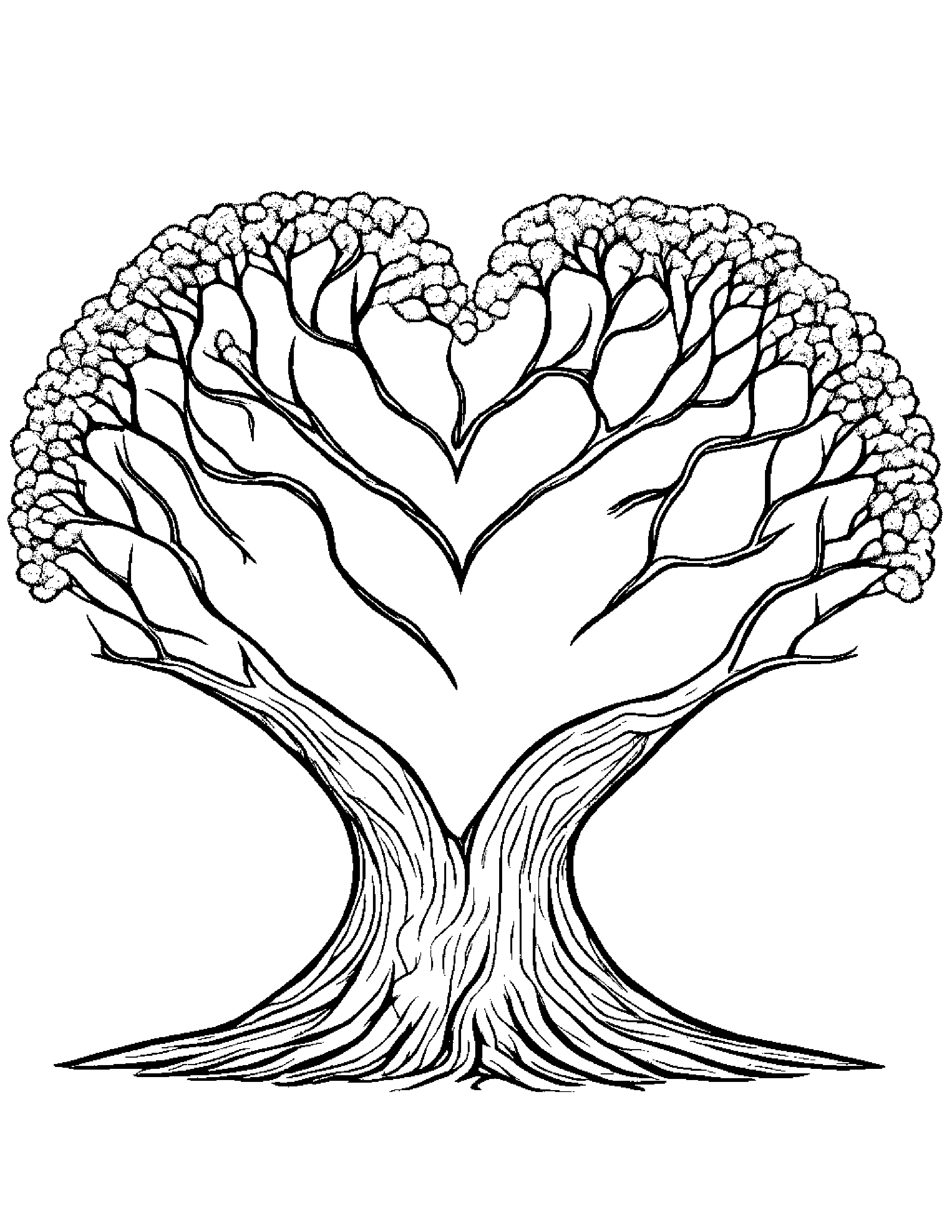 Tree Hugging A Heart #2 Coloring Page (Free Printable PDF)