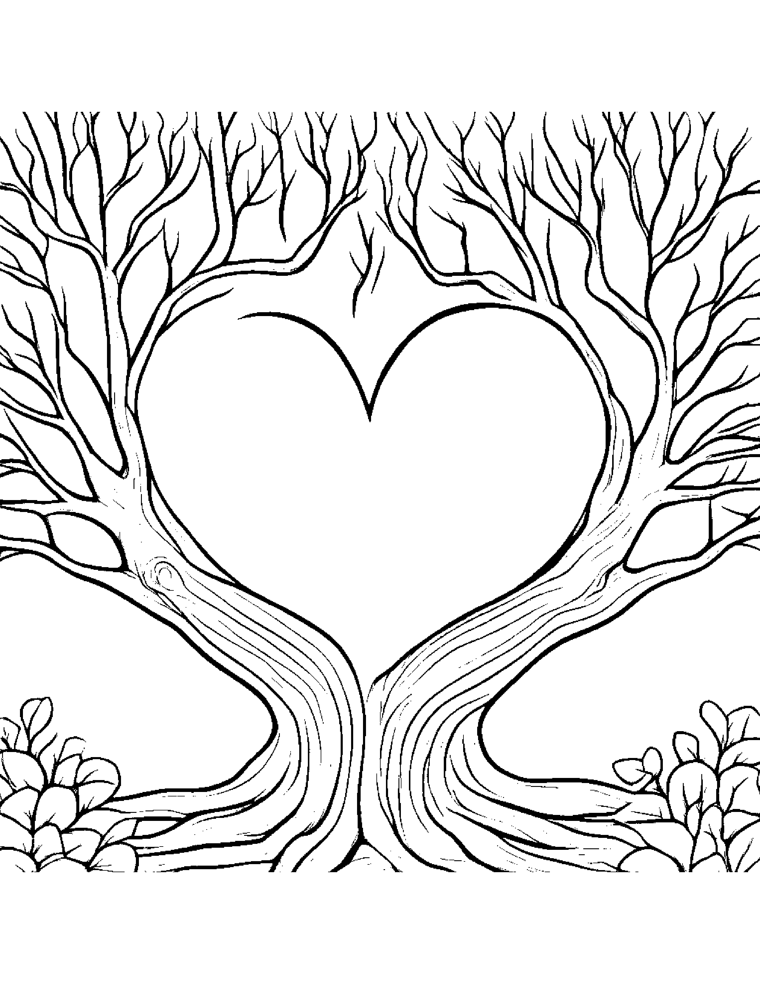 Tree Hugging A Heart Coloring Page (Free Printable PDF)