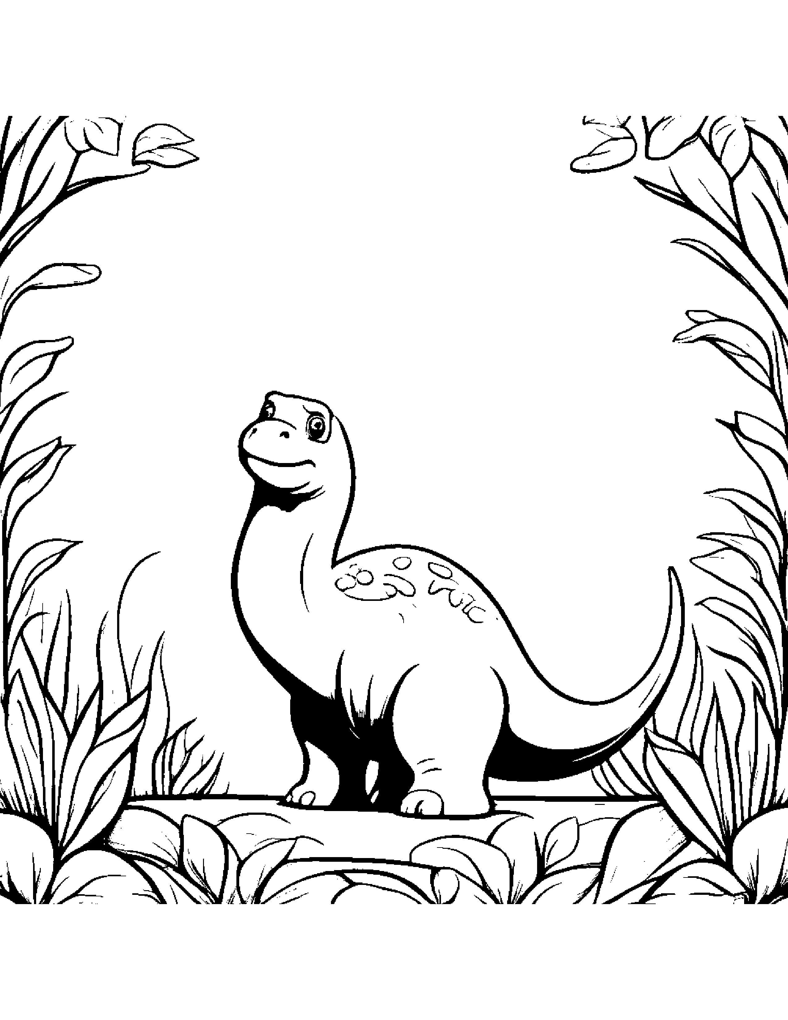 Baby Brachiosaurus Hugging A Heart #2 Coloring Page (Free Printable PDF)