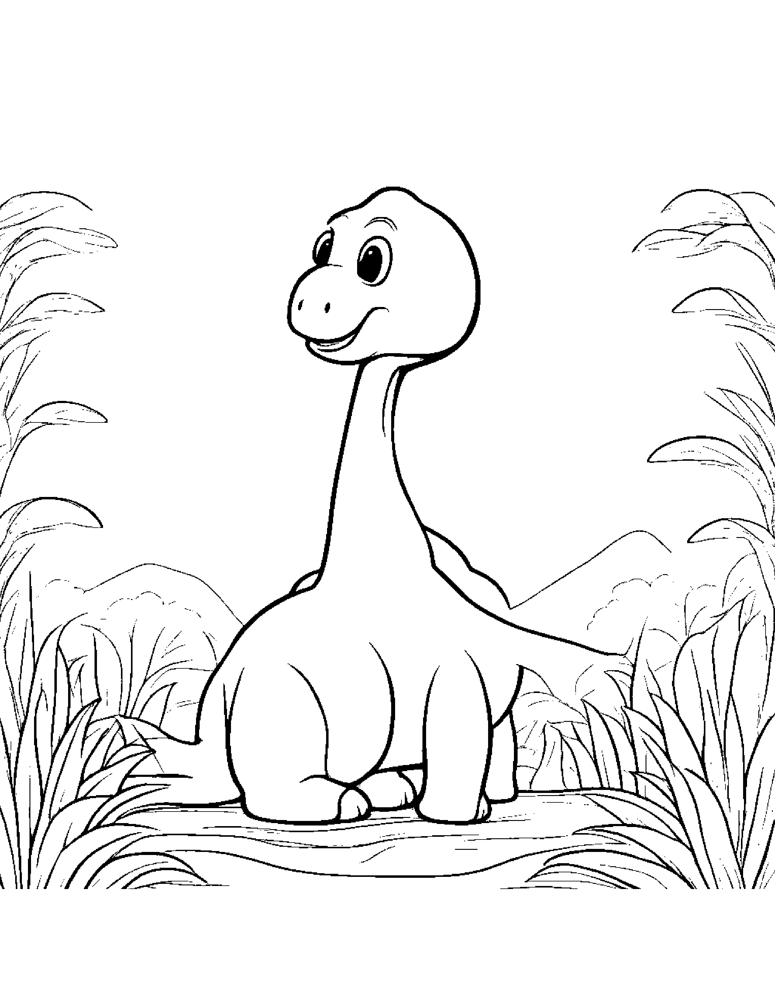 Baby Brachiosaurus Hugging A Heart Coloring Page (Free Printable PDF)
