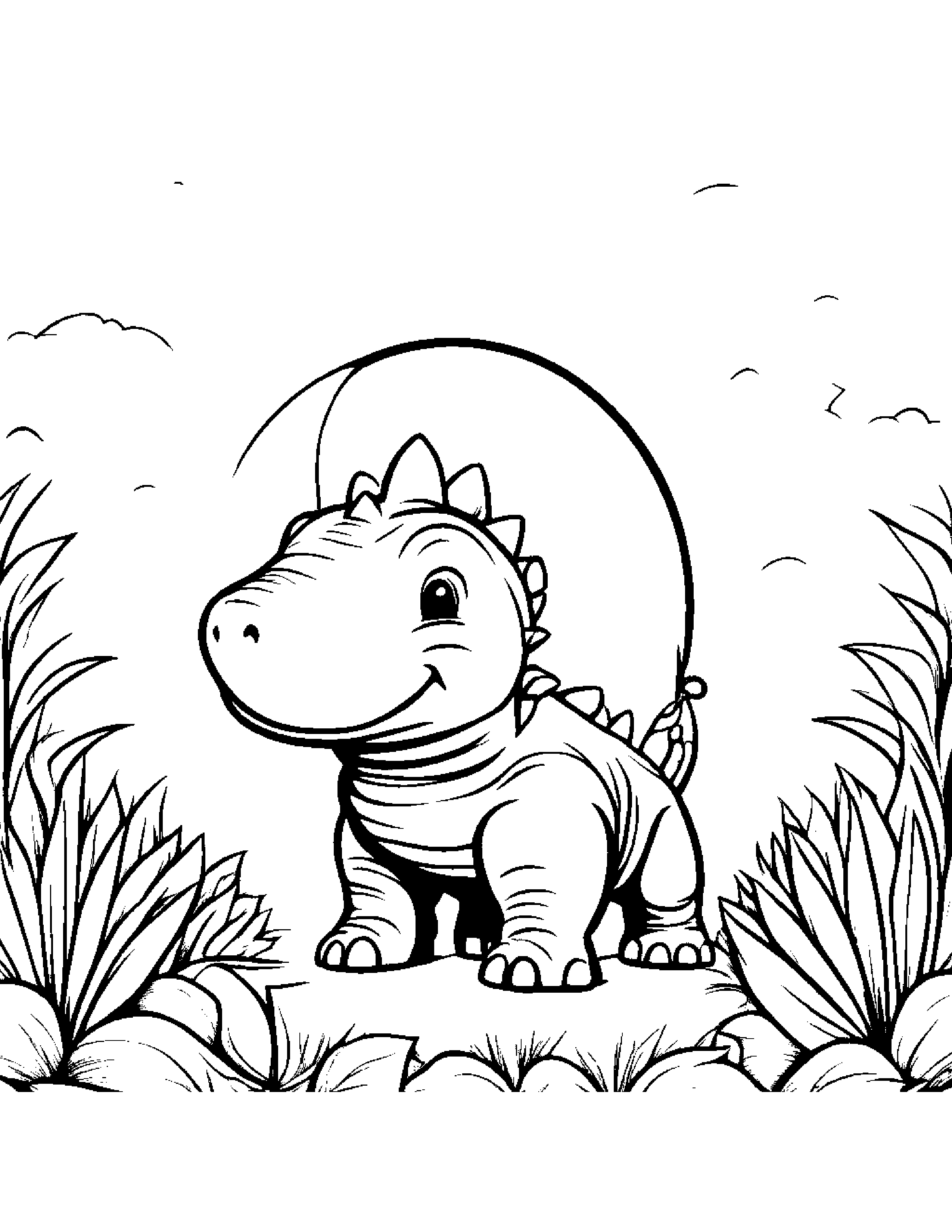 Baby Stegosaurus With Balloon #2 Coloring Page (Free Printable PDF)