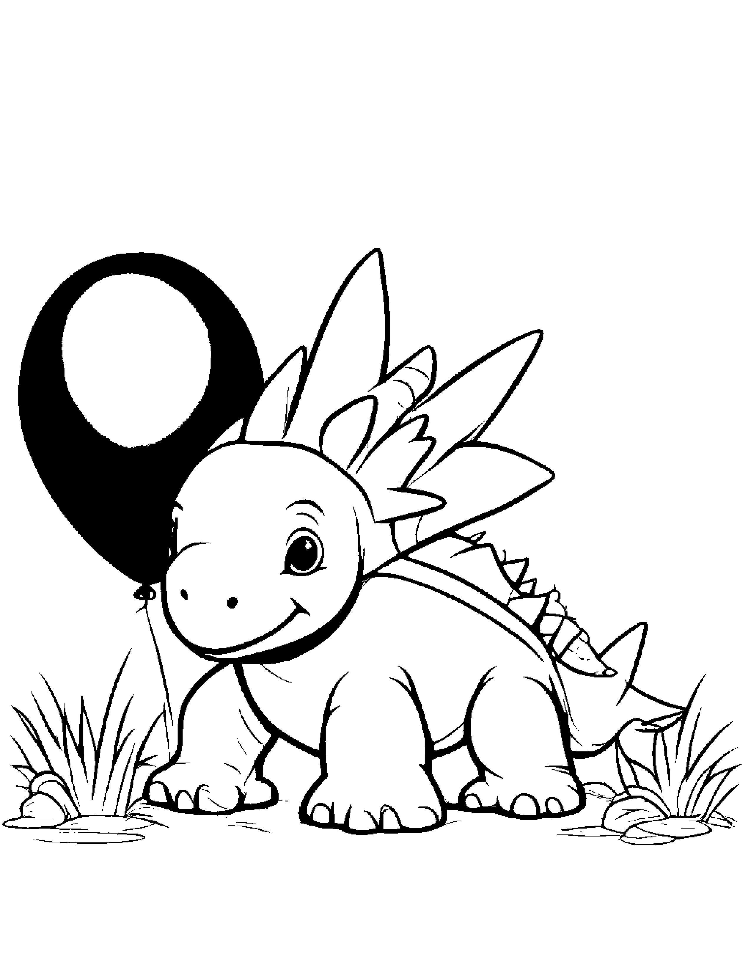 Baby Stegosaurus With Balloon #4 Coloring Page (Free Printable PDF)