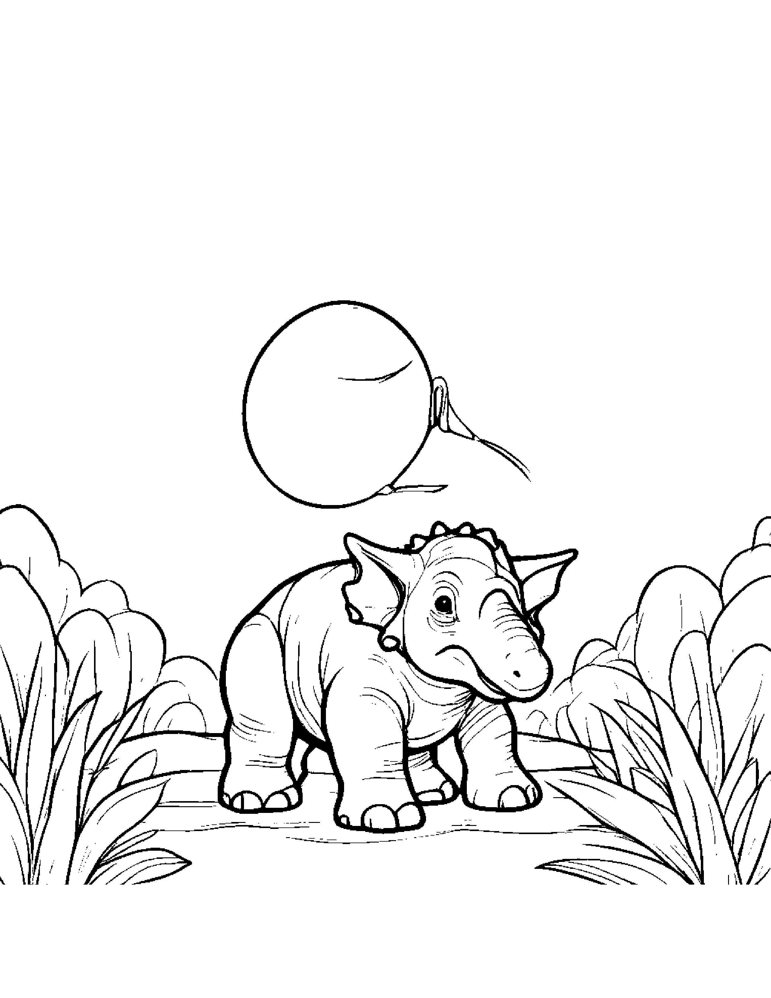 Baby Triceratops With Balloon #2 Coloring Page (Free Printable PDF)