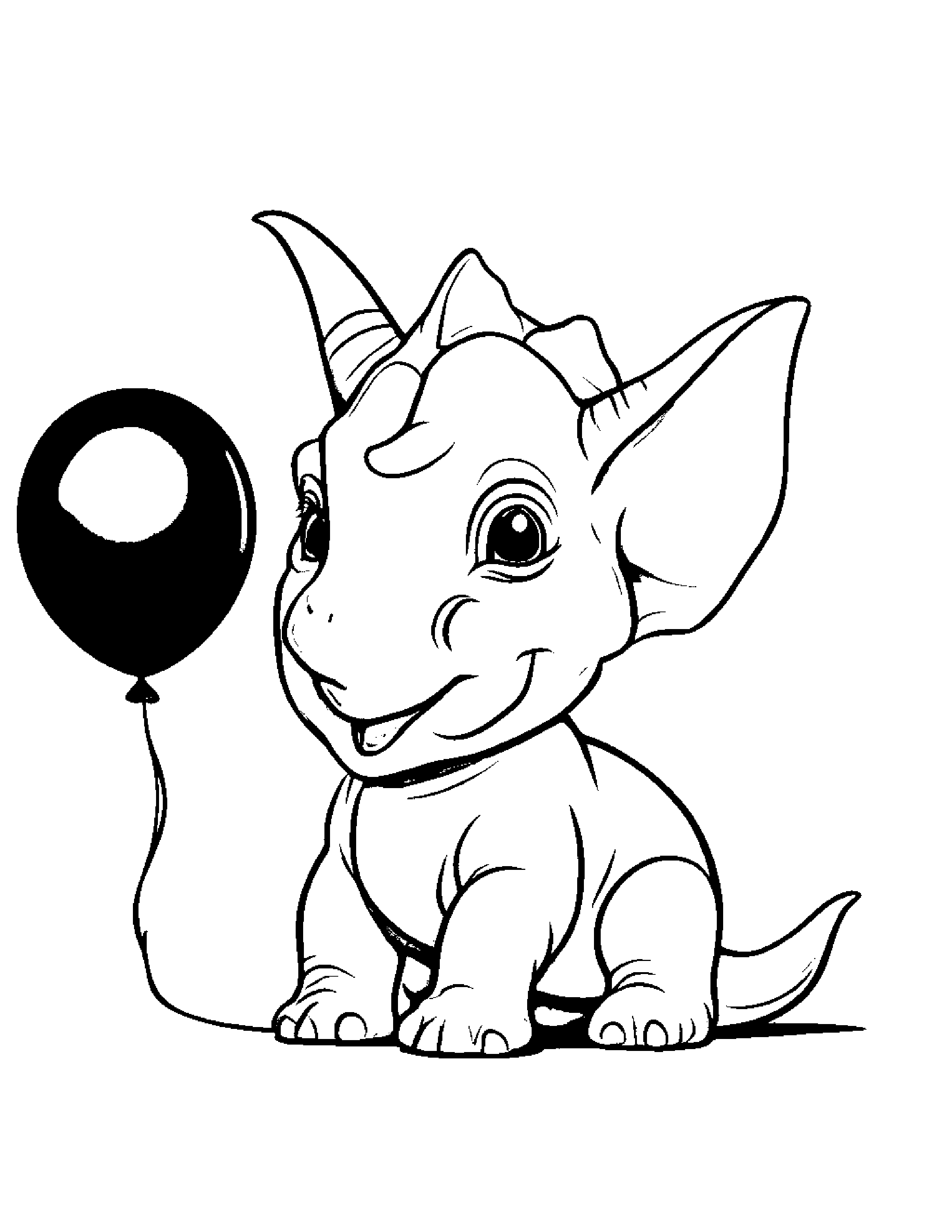 Baby Triceratops With Balloon #4 Coloring Page (Free Printable PDF)