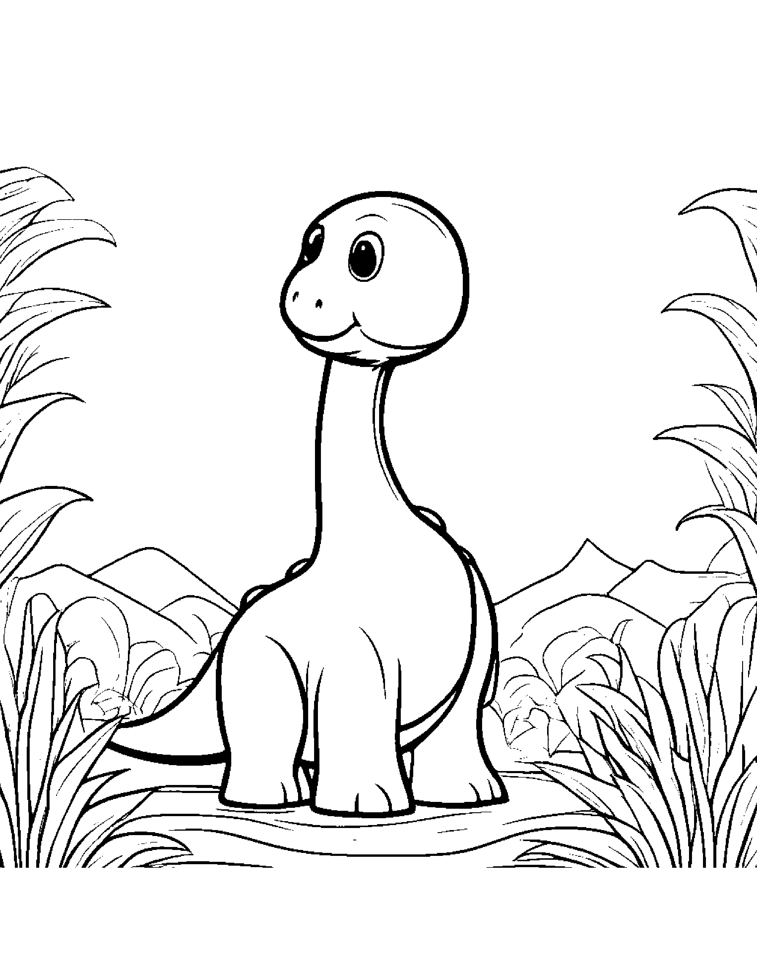 Kawaii Baby Brachiosaurus Coloring Page (Free Printable PDF)