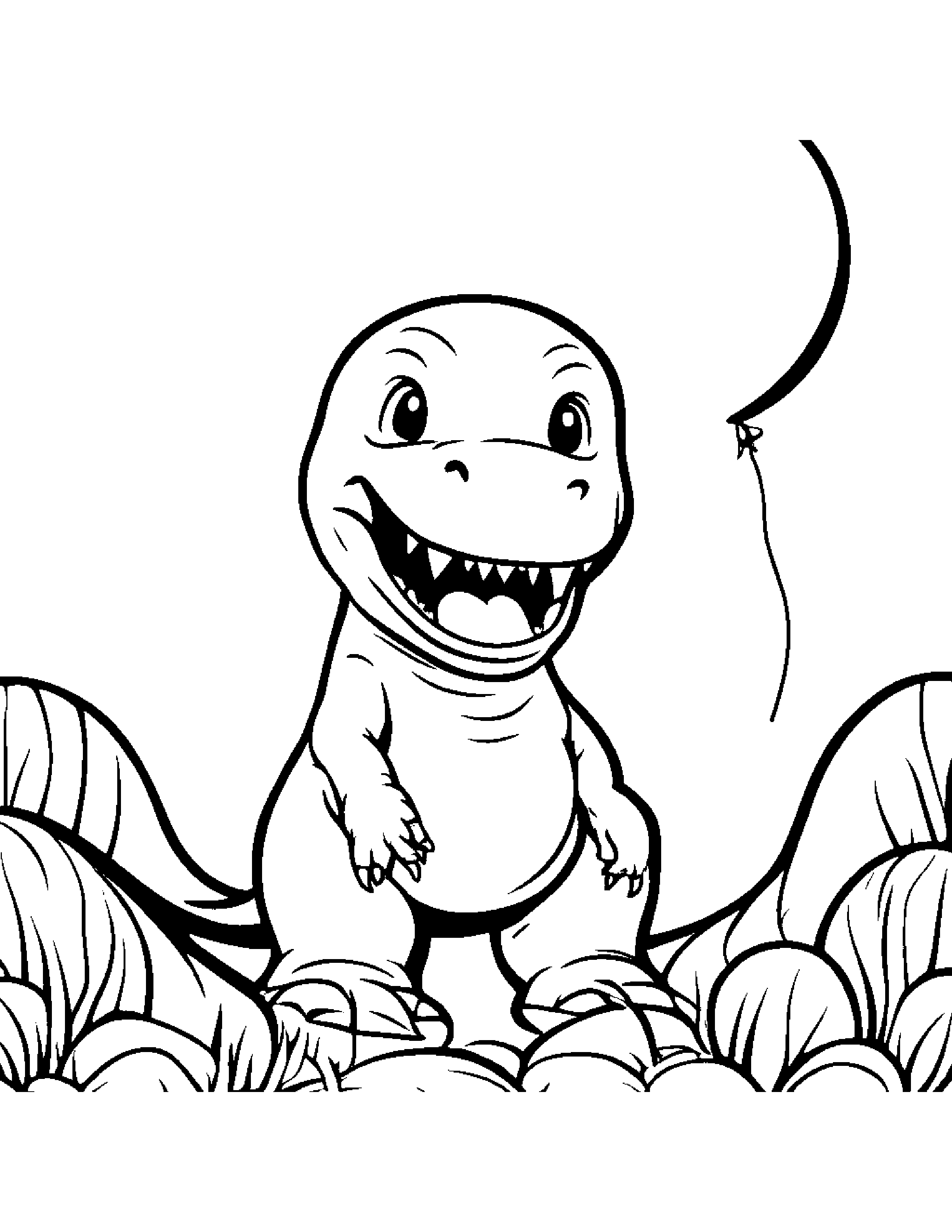 Kawaii Baby T-Rex With Balloon Coloring Page (Free Printable PDF)