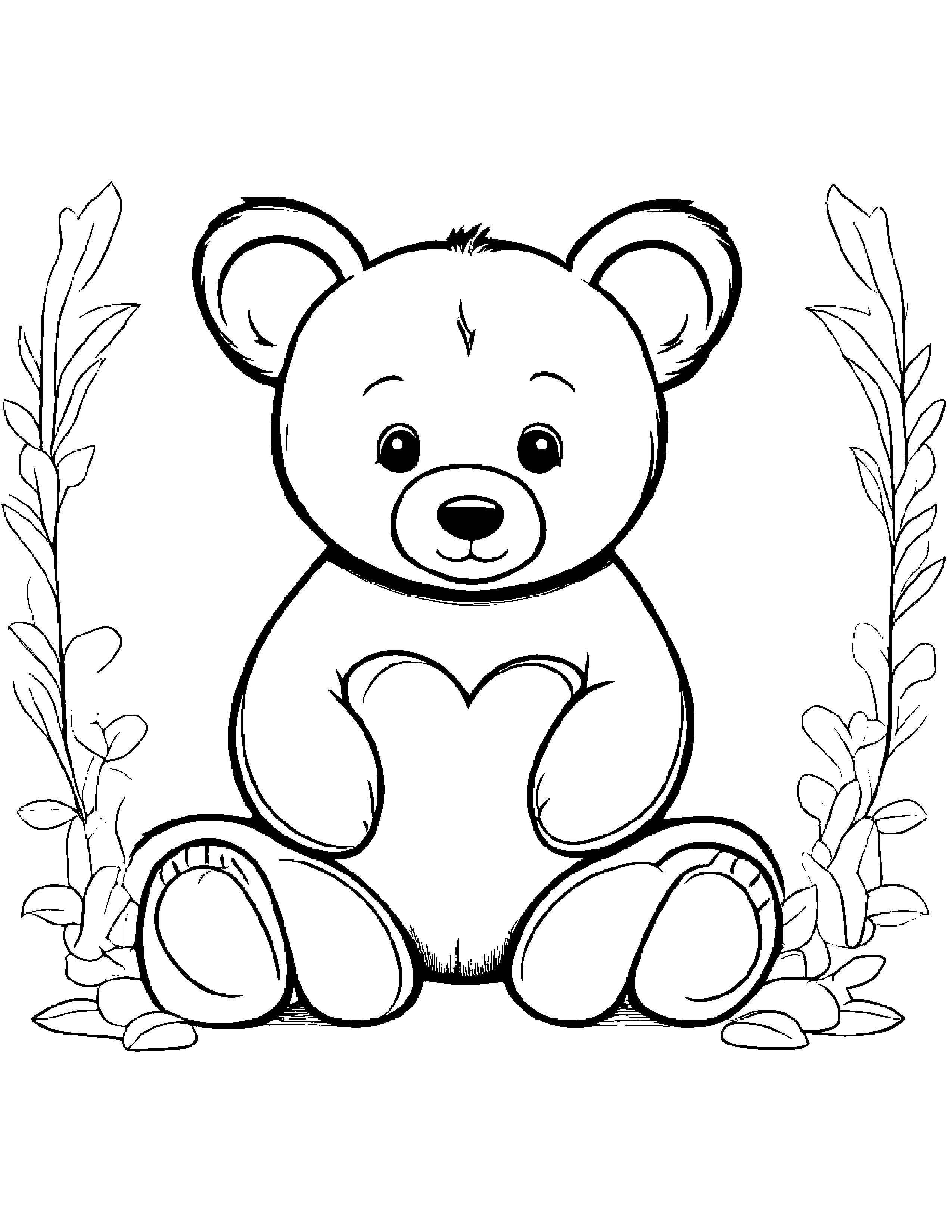 Gentle Bear Cub Hugging A Heart Coloring Page (Free Printable PDF)
