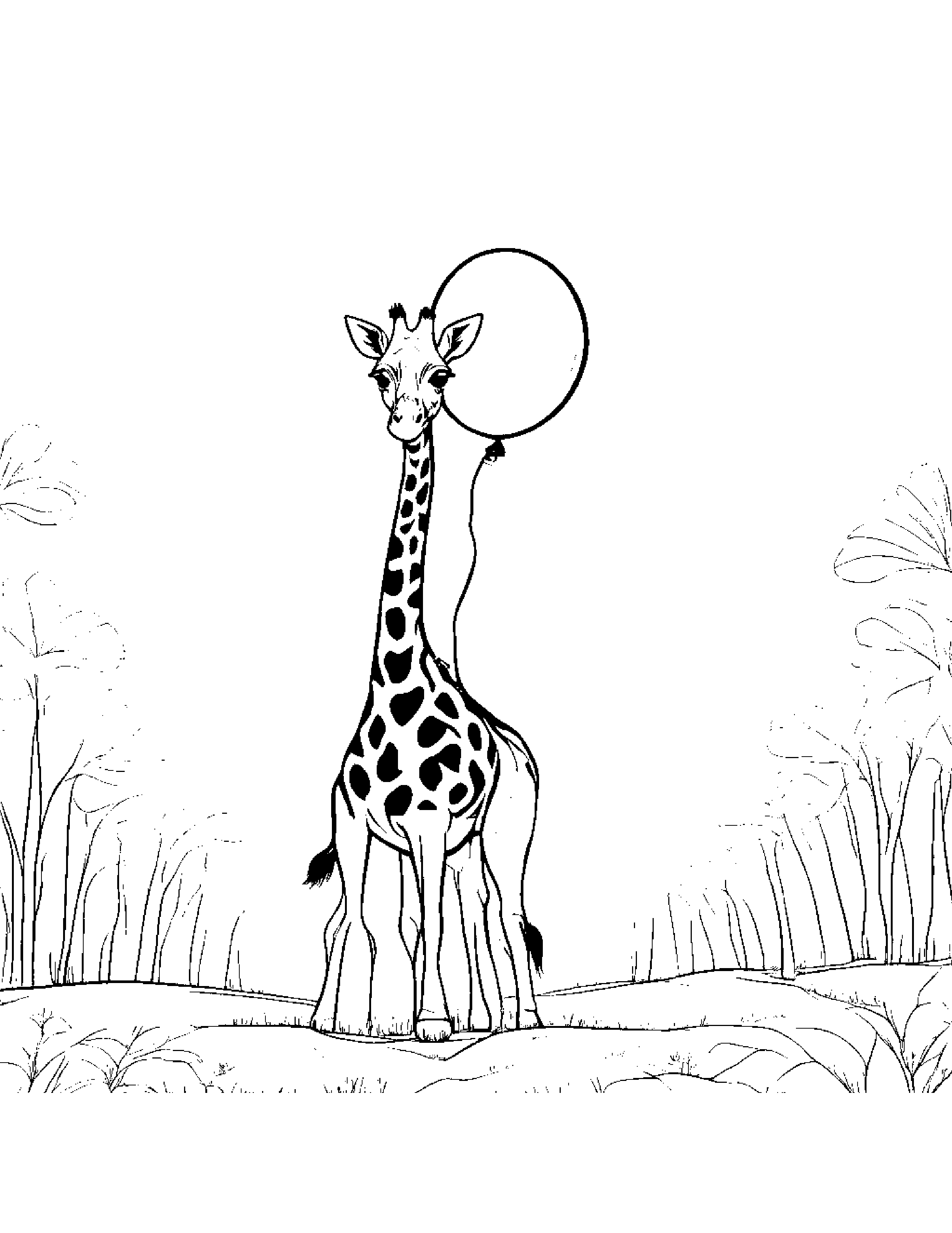 Giraffe With Balloon Coloring Page (Free Printable PDF)
