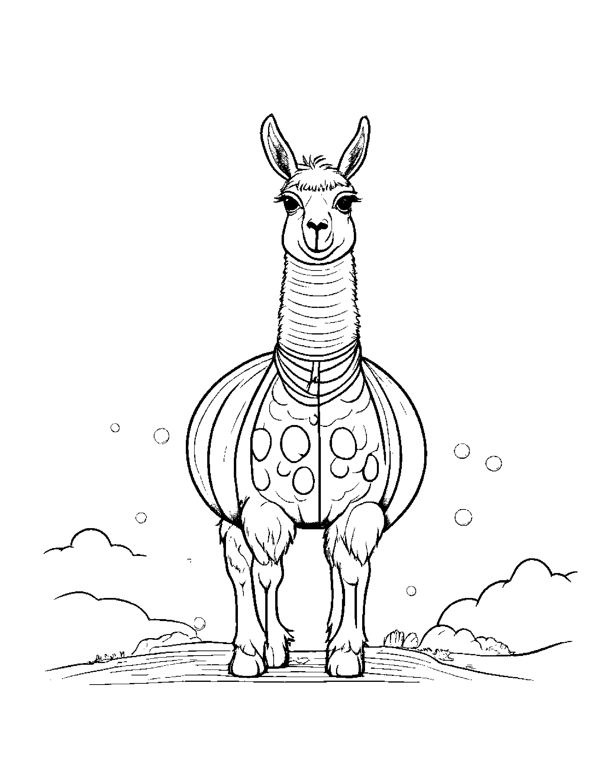 Llama With Balloon #2 Coloring Page (Free Printable PDF)