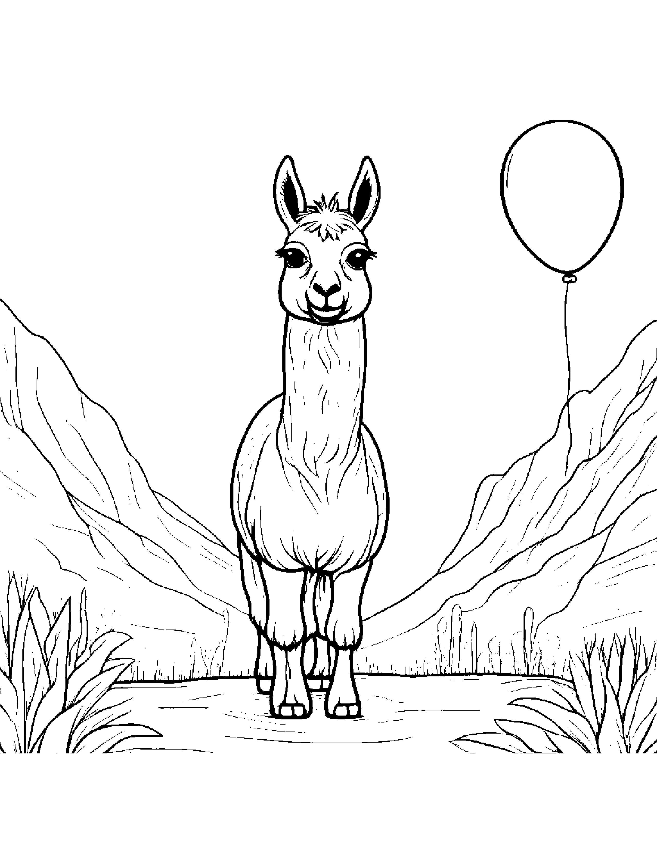 Llama With Balloon Coloring Page (Free Printable PDF)