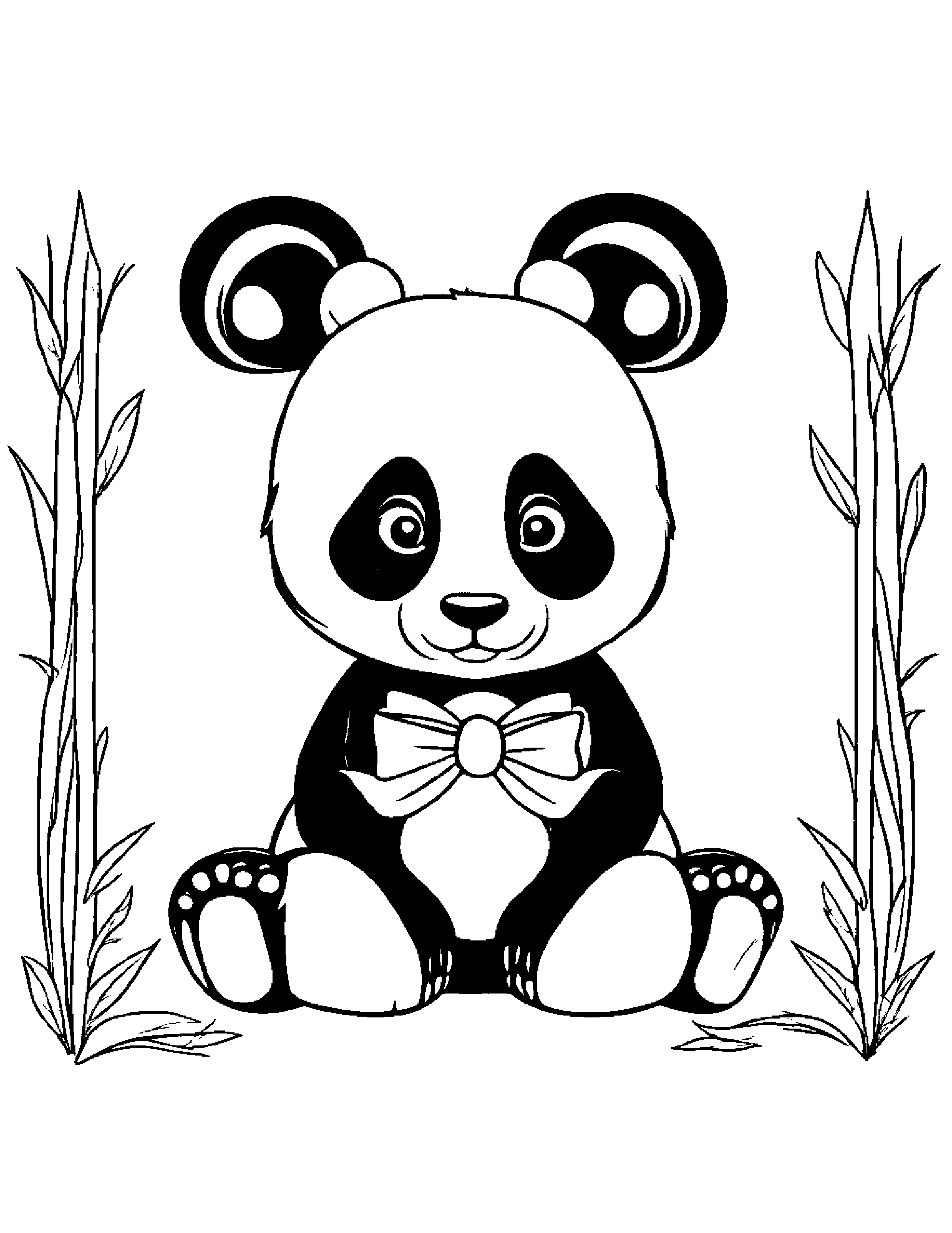 Panda With A Bow #2 Coloring Page (Free Printable PDF)