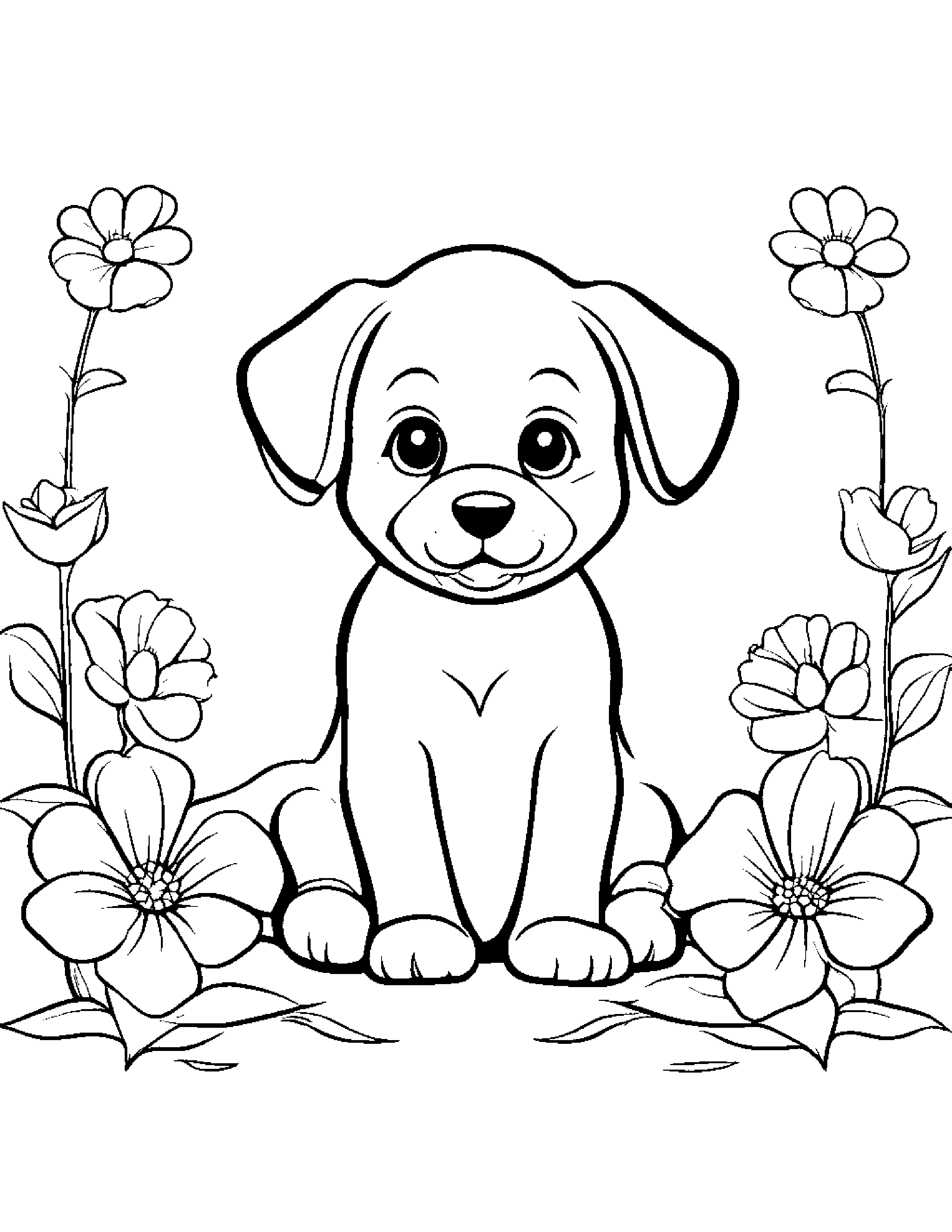 Puppy With A Flower Coloring Page (Free Printable PDF)