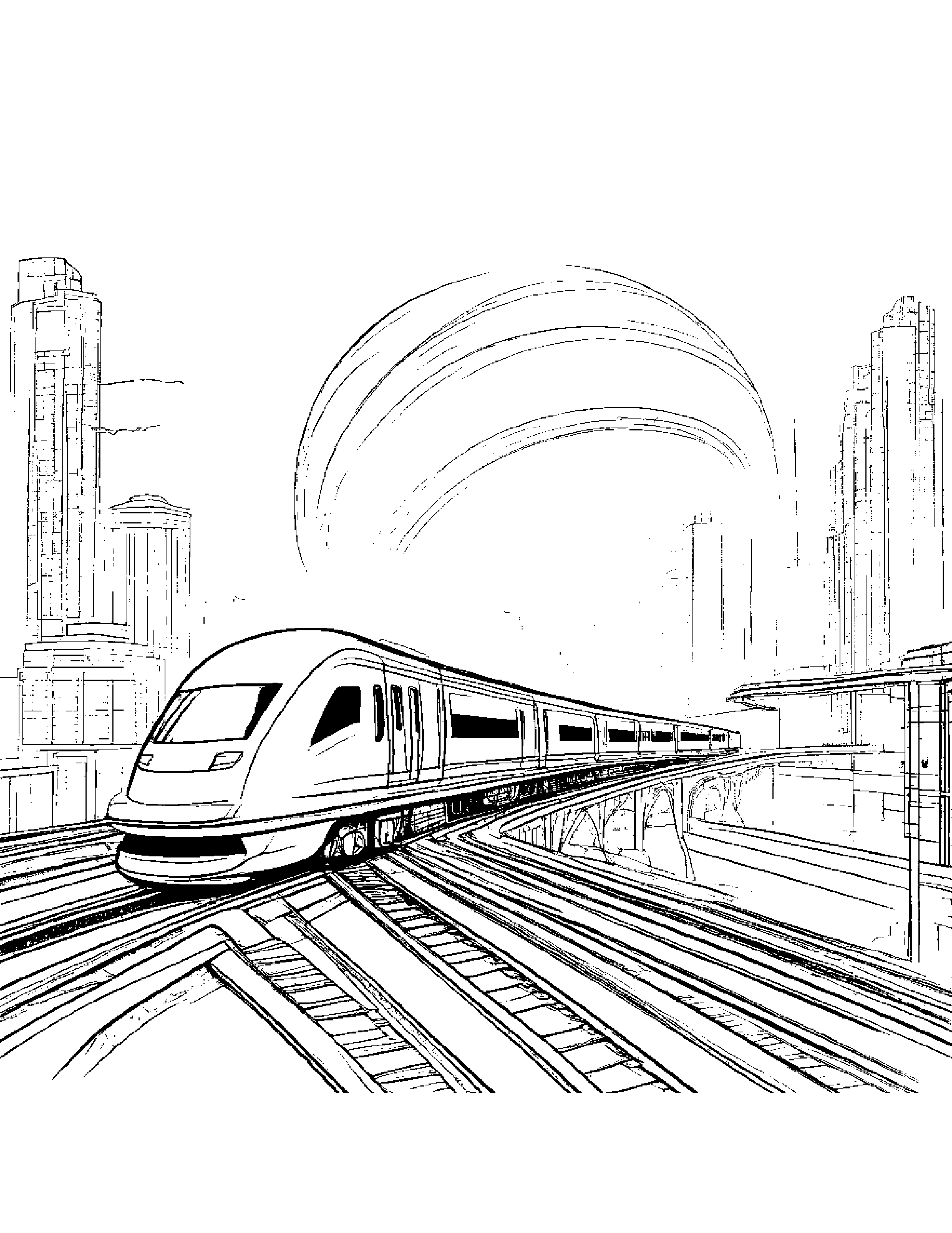 A Futuristic Train That Levitates Above The Tracks Using Magnetic Technology Coloring Page (Free Printable PDF)