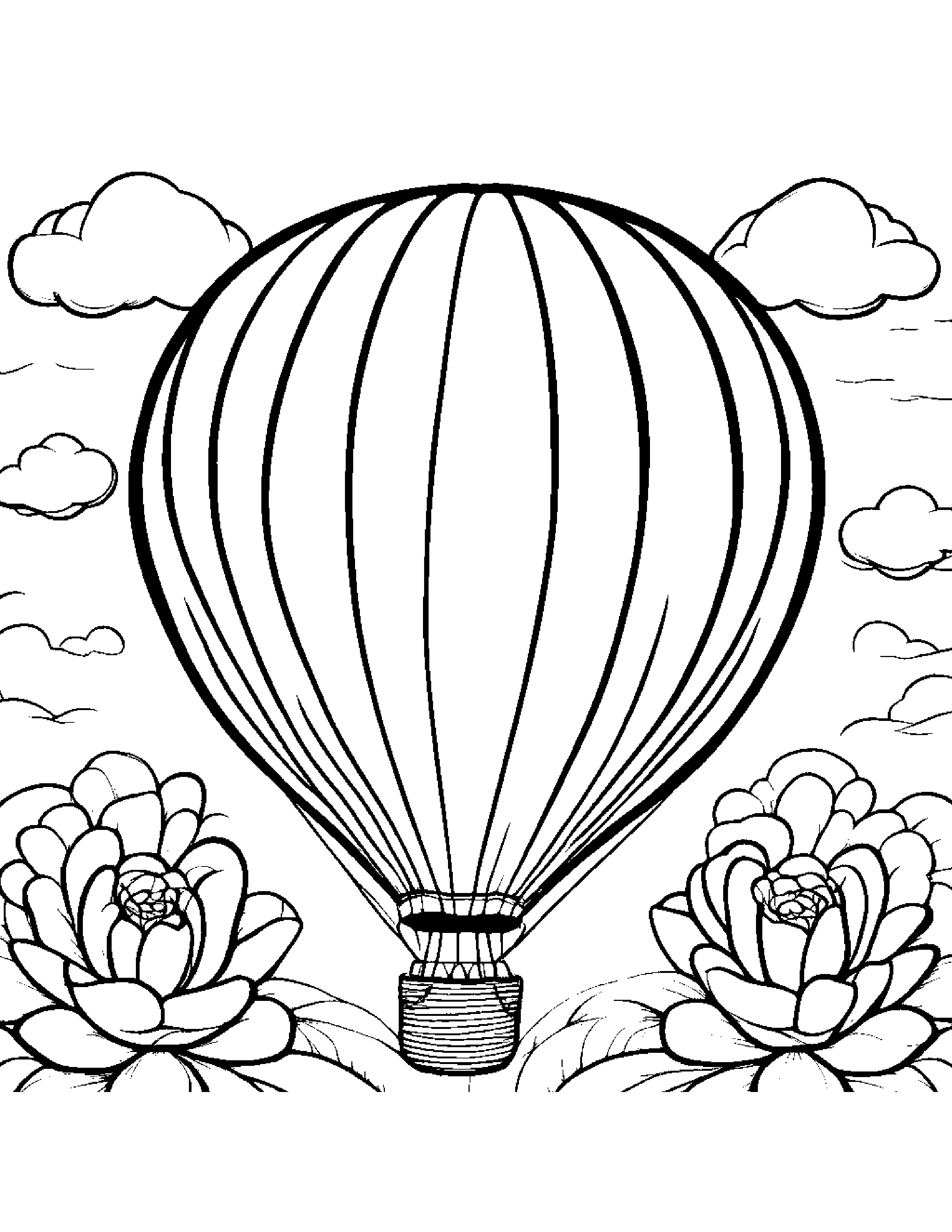 Gentle Hot Air Balloon With A Flower Coloring Page (Free Printable PDF)
