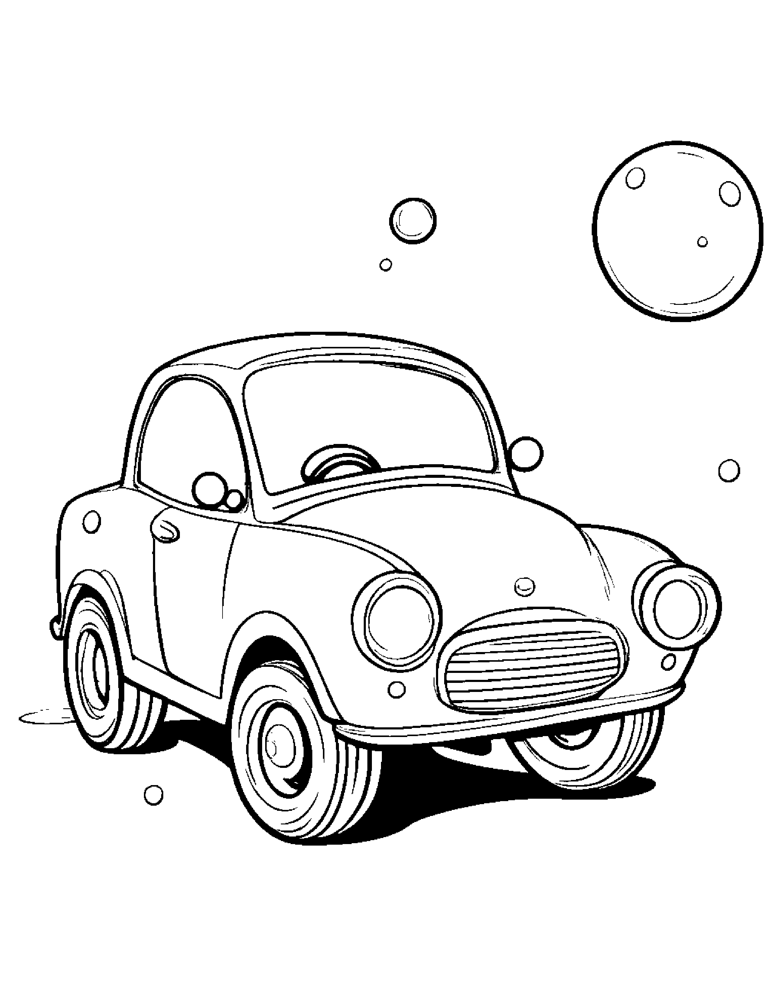 Little Toy Car Blowing Bubbles Coloring Page (Free Printable PDF)