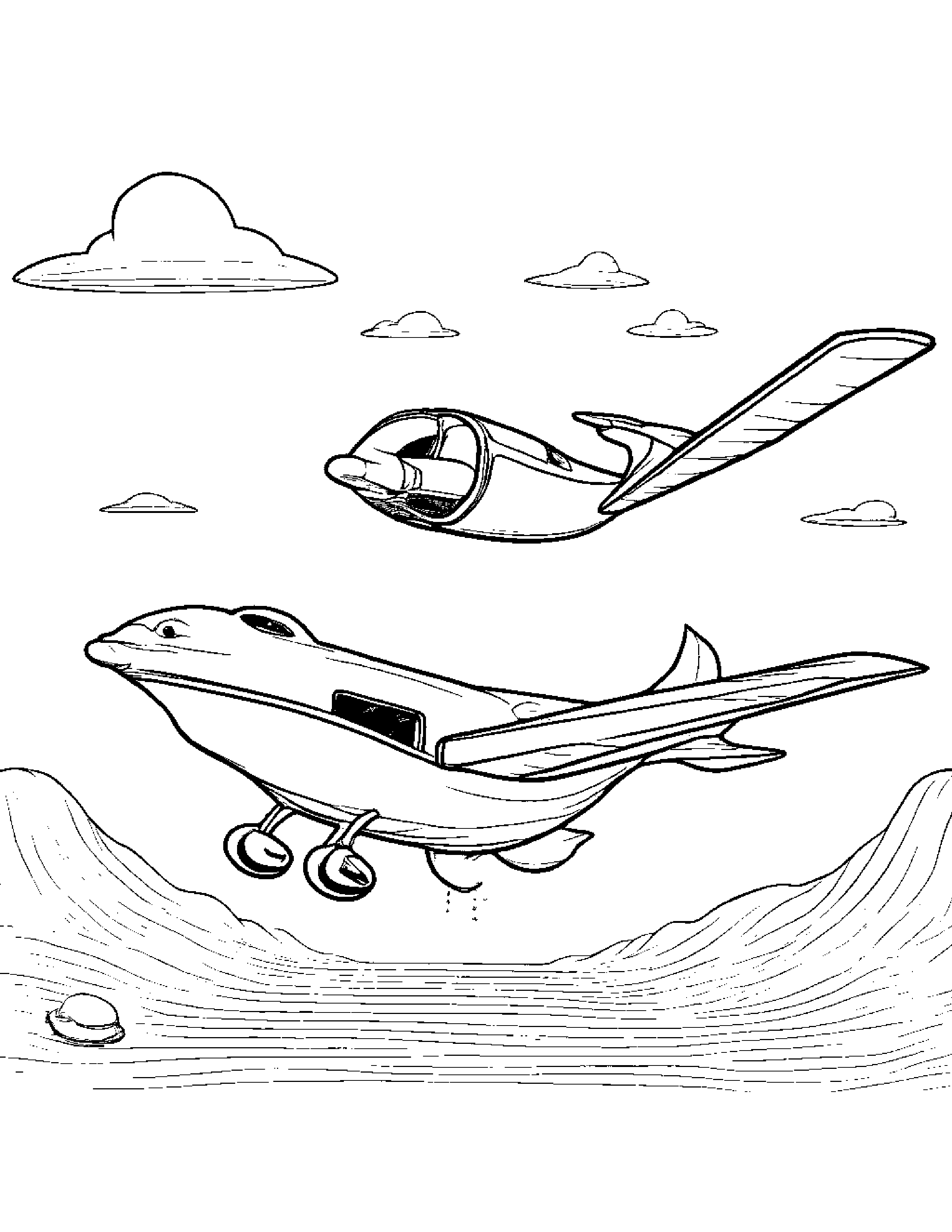 A Flying Car Shaped Like A Giant Rubber Duck Coloring Page (Free Printable PDF)
