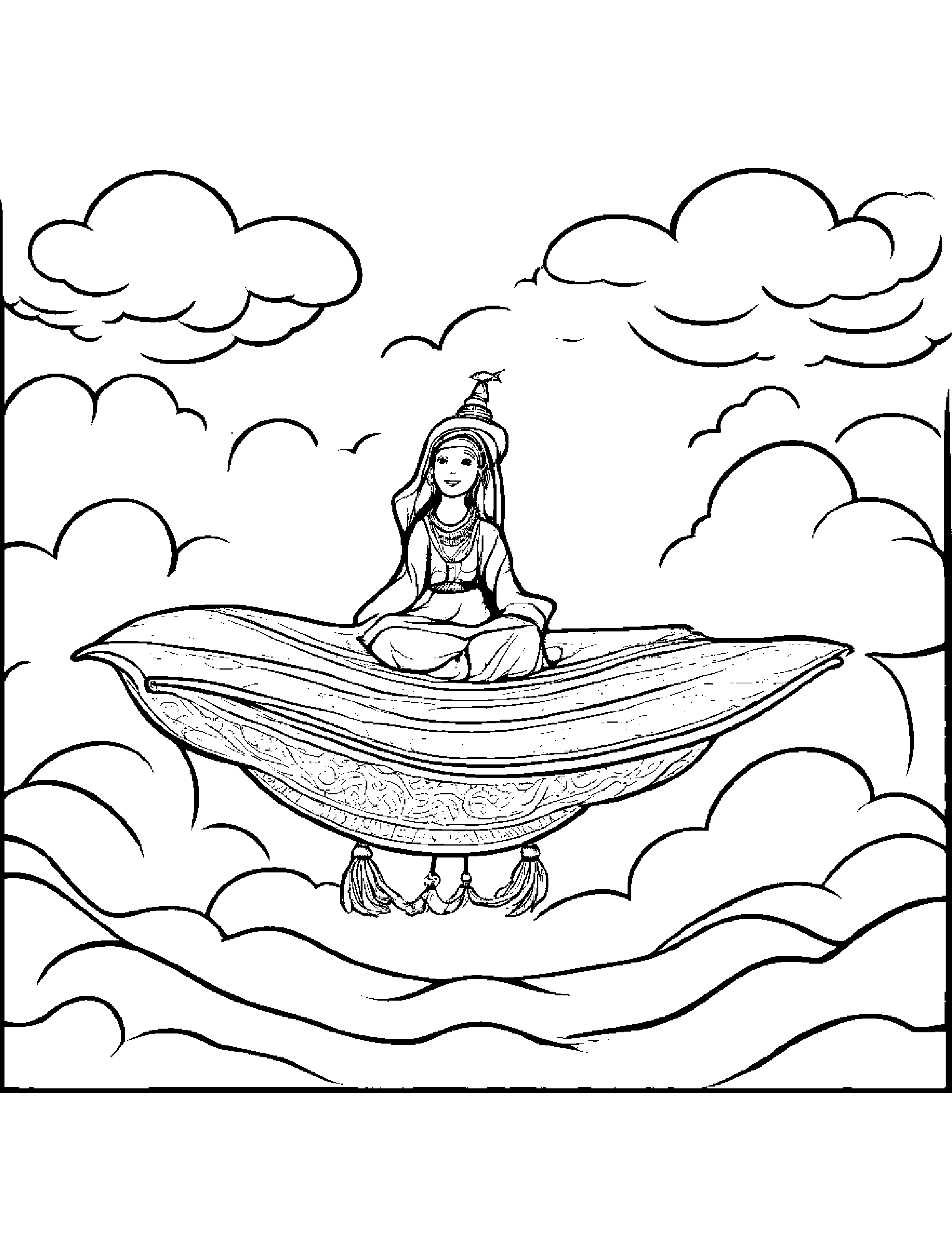 A Magic Carpet Race Through The Clouds Coloring Page (Free Printable PDF)