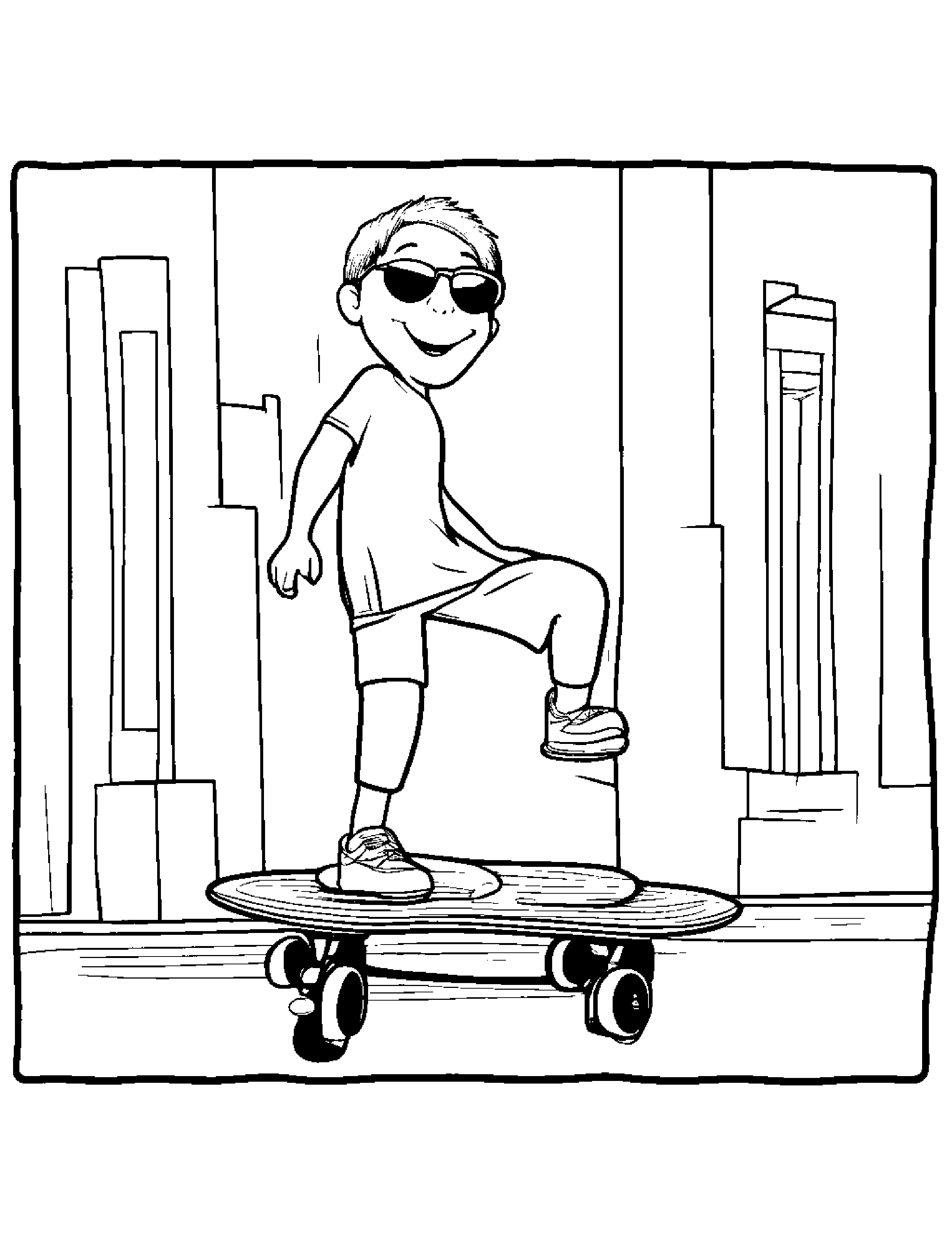A Skateboard Powered By Pogo Stick Legs Coloring Page (Free Printable PDF)