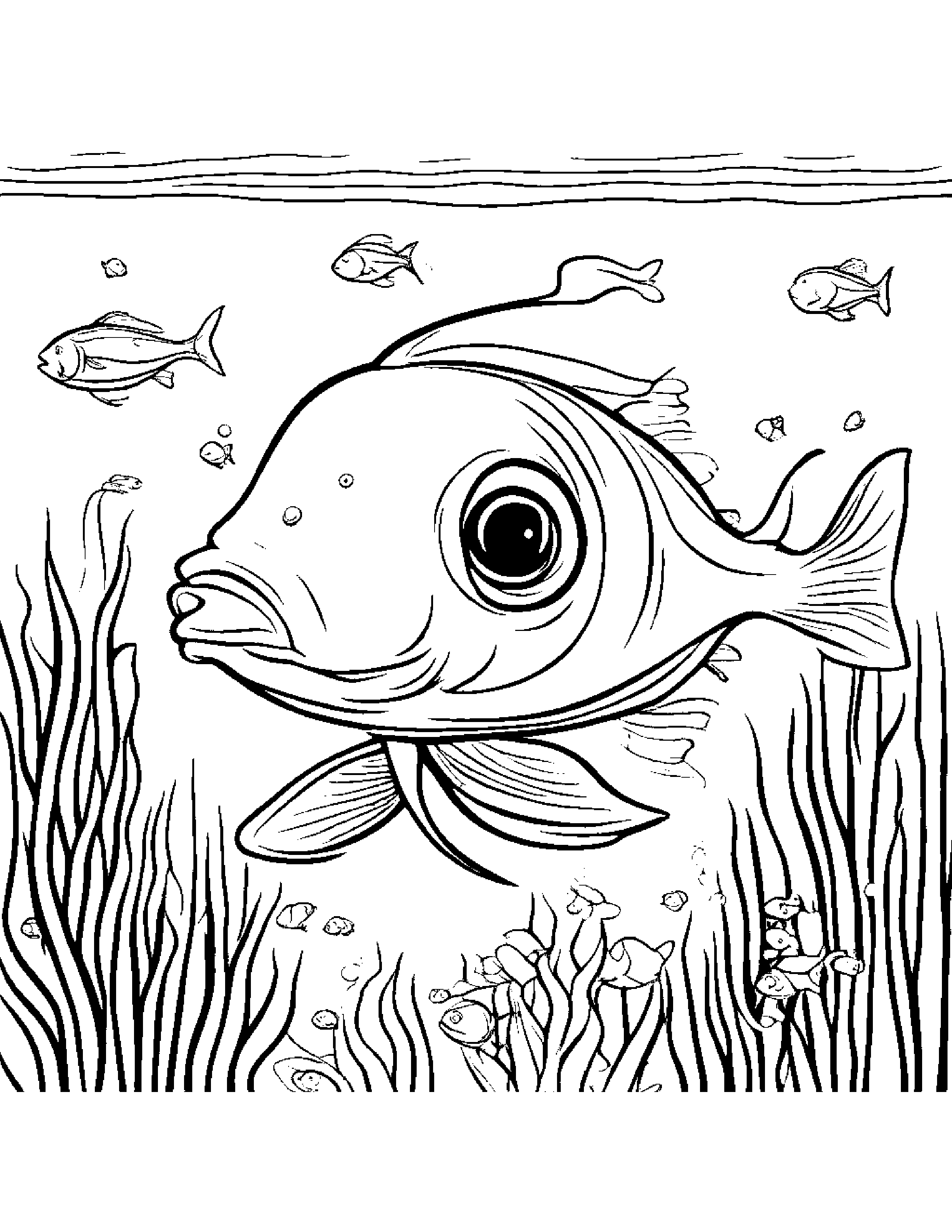 An Underwater Scooter Driven By Schools Of Fish Coloring Page (Free Printable PDF)