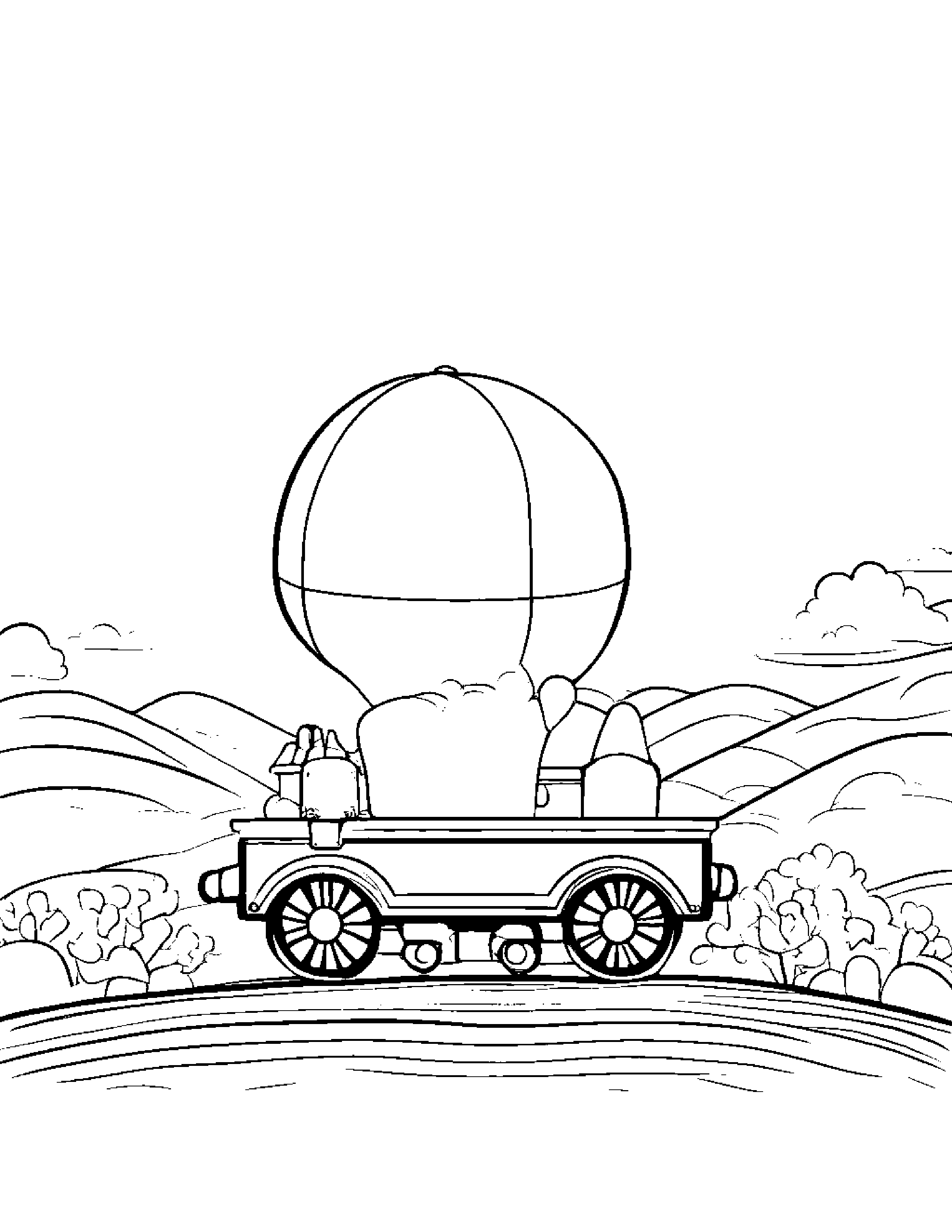 Baby Little Train With Balloon Coloring Page (Free Printable PDF)