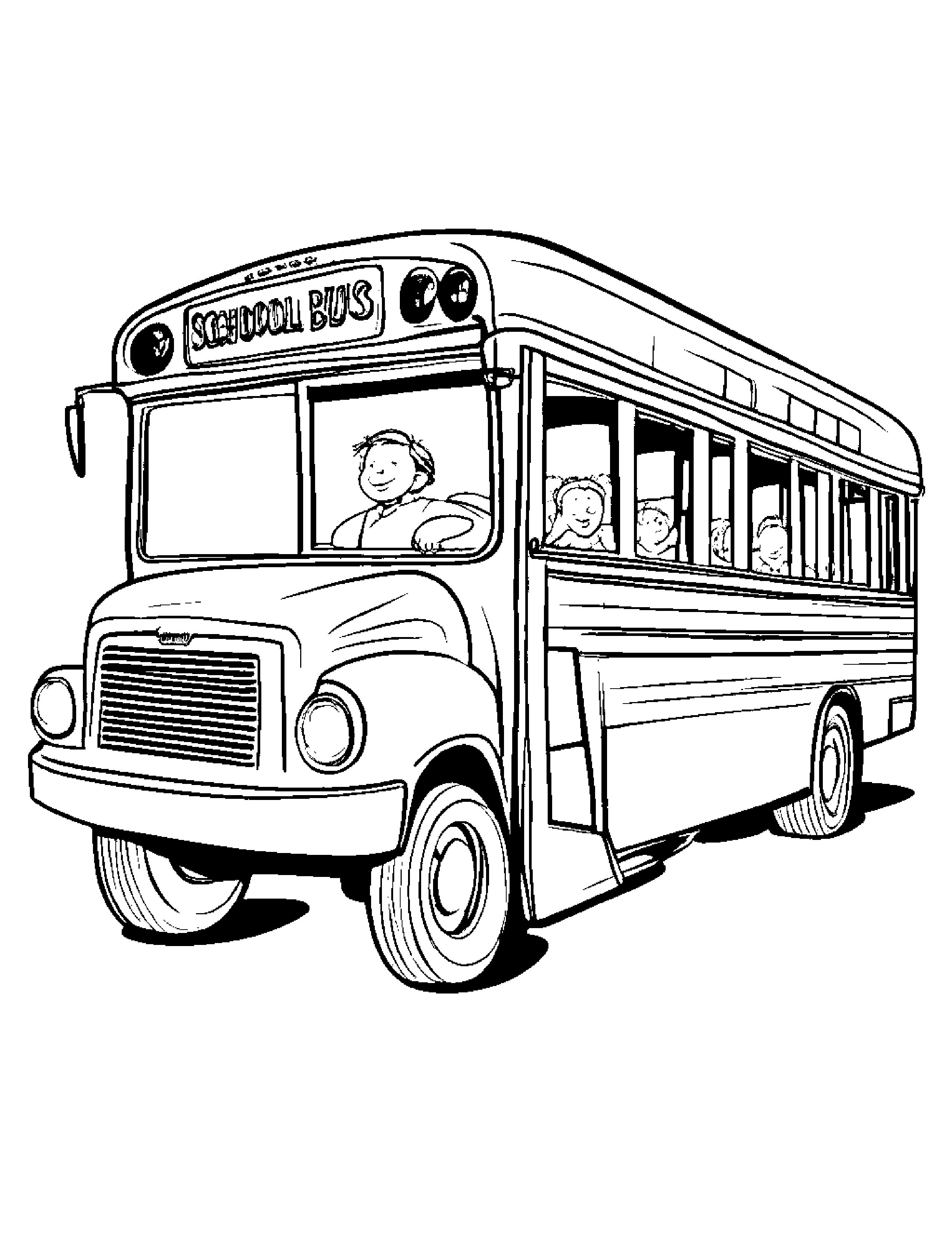 Happy School Bus #2 Coloring Page (Free Printable PDF)