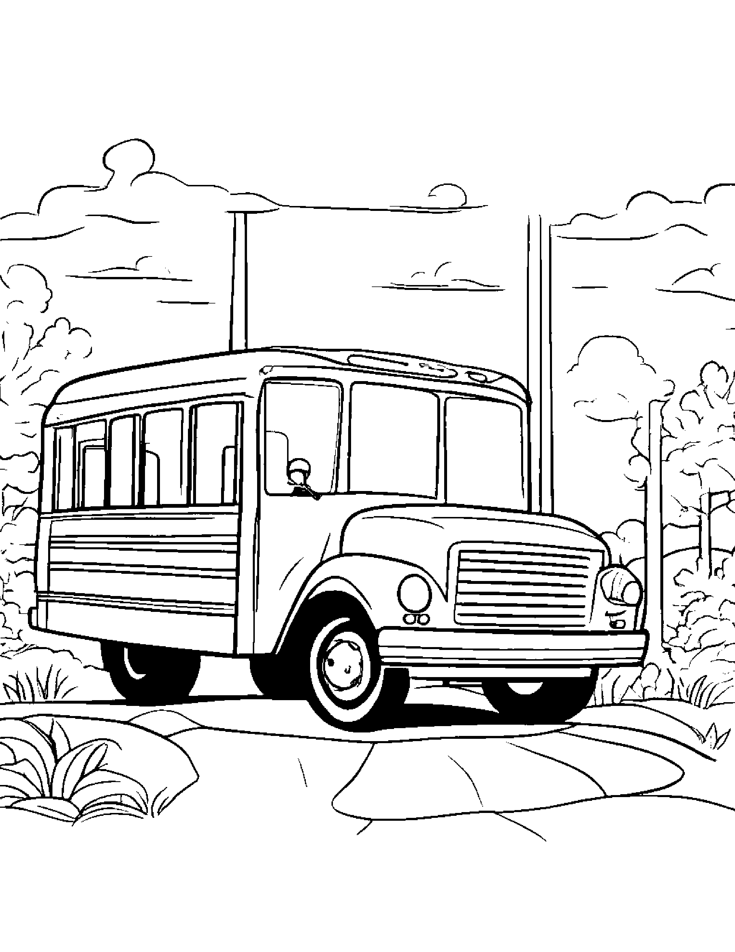 Happy School Bus #3 Coloring Page (Free Printable PDF)