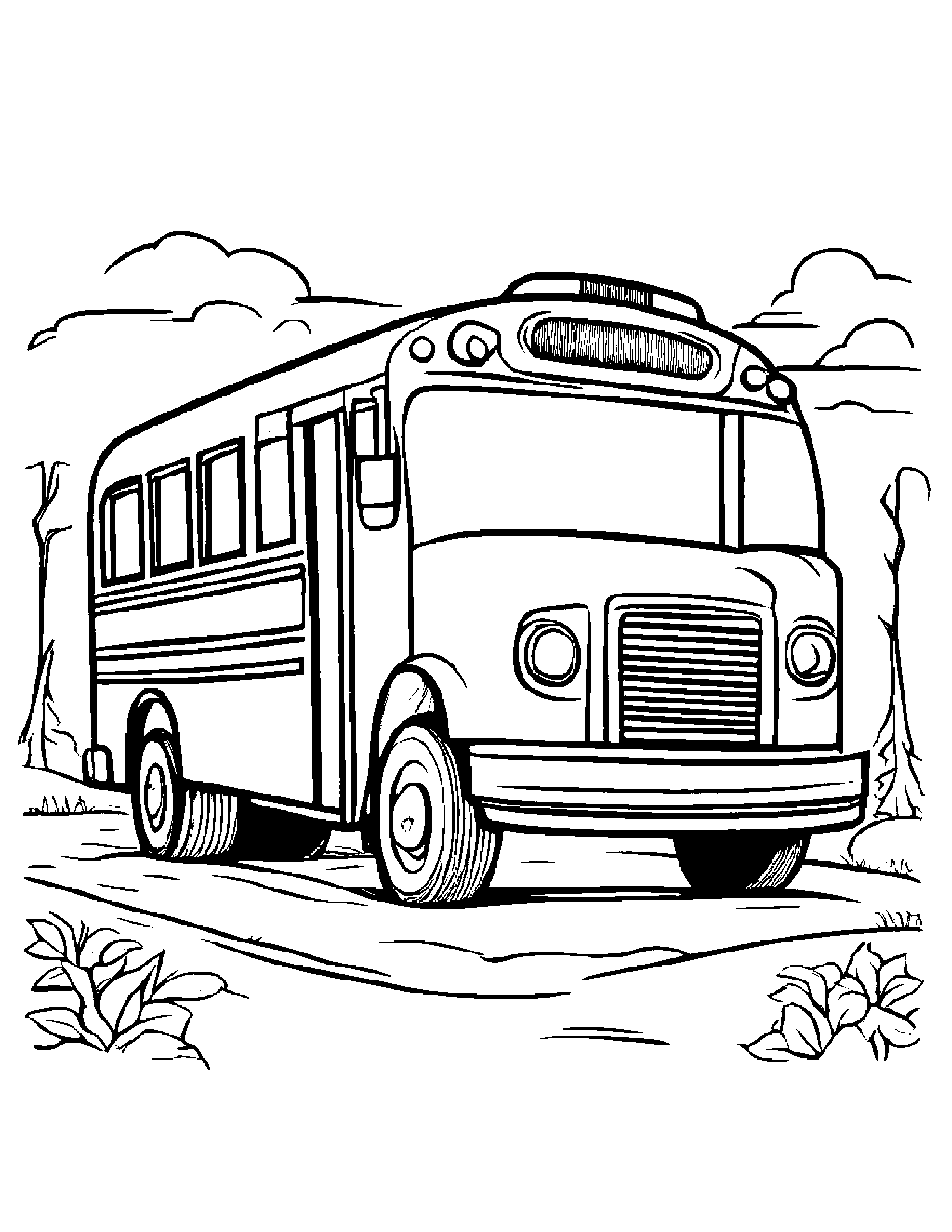Happy School Bus Coloring Page (Free Printable PDF)