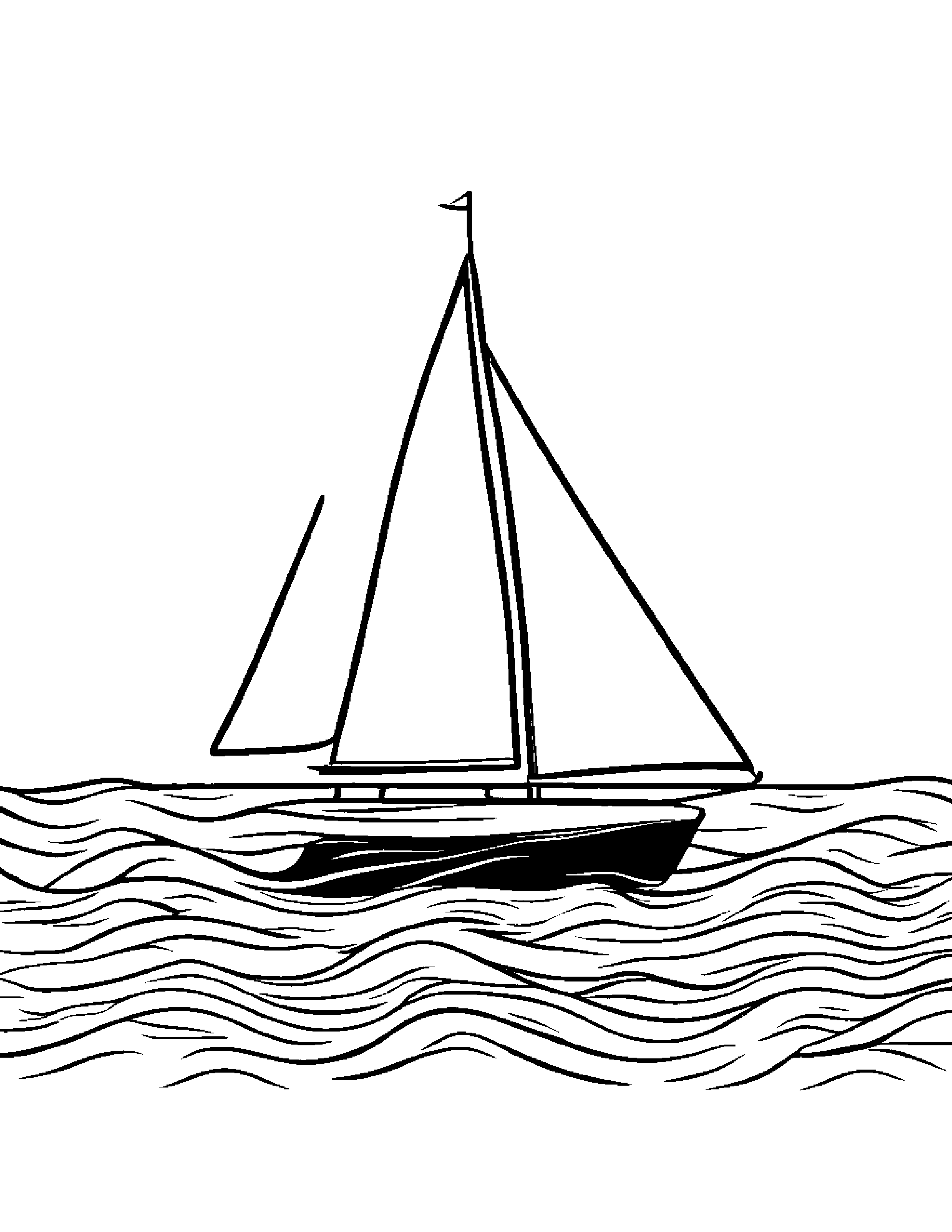 Kawaii Sailboat #2 Coloring Page (Free Printable PDF)