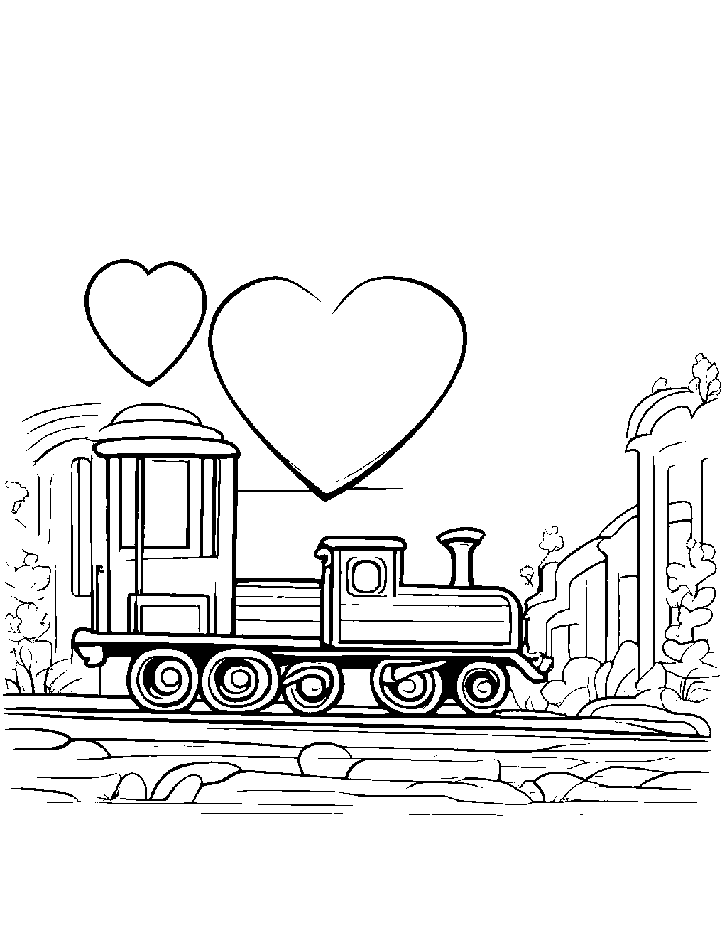 Little Train Hugging A Heart #2 Coloring Page (Free Printable PDF)