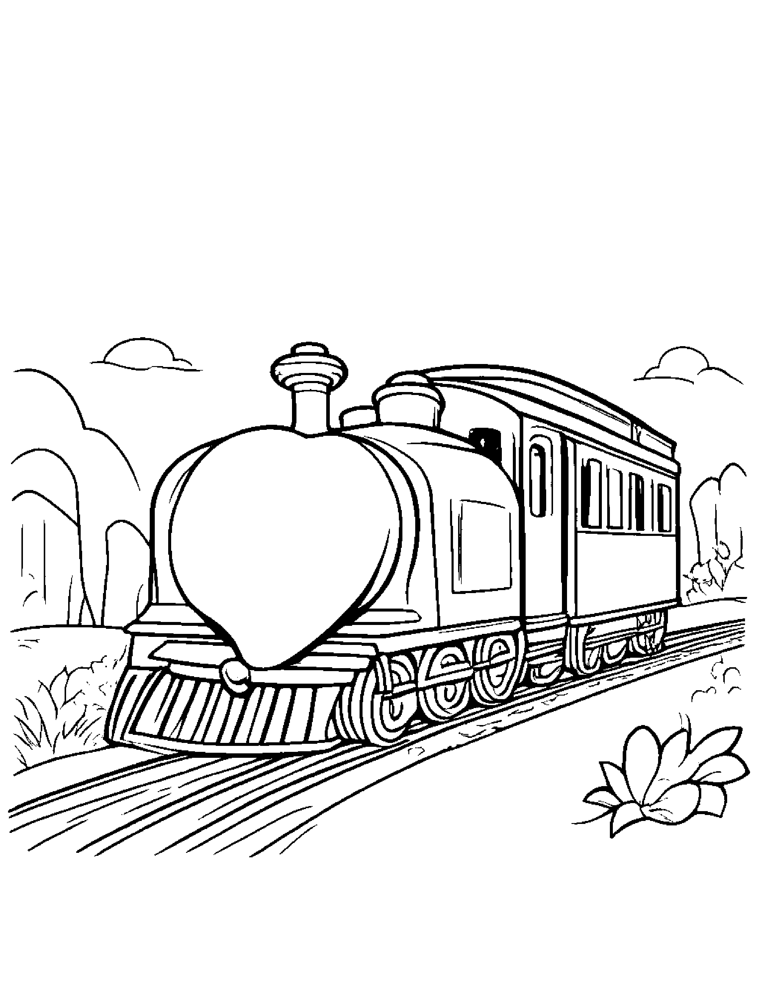 Little Train Hugging A Heart #3 Coloring Page (Free Printable PDF)