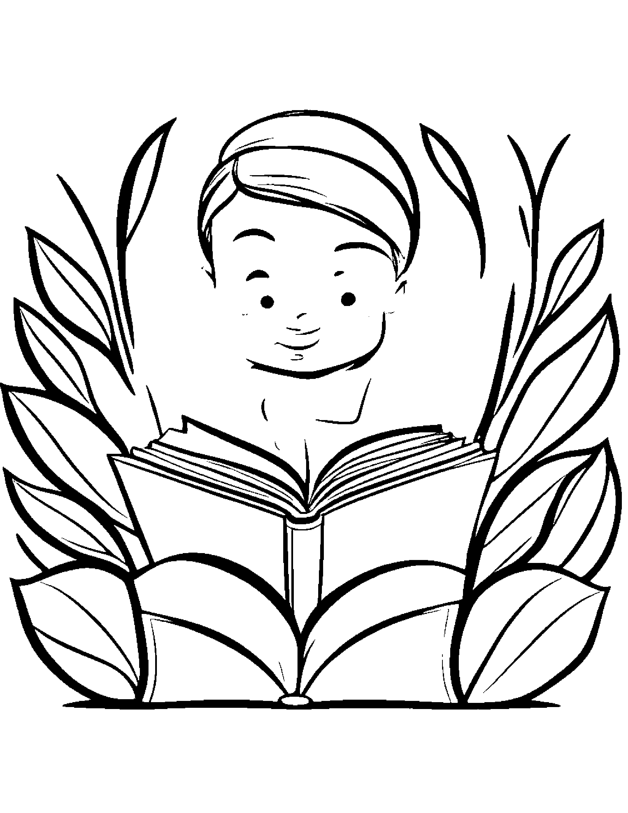 Leafy Sprig Reading A Book #2 Coloring Page (Free Printable PDF)
