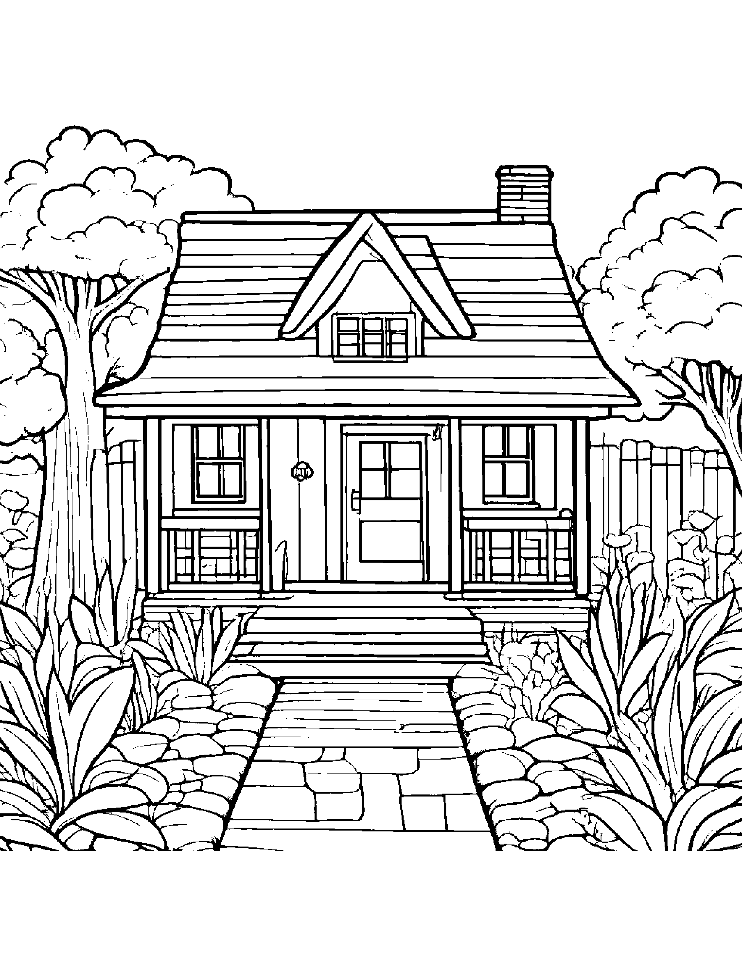 Tiny Cozy Cottage #2 Coloring Page (Free Printable PDF)