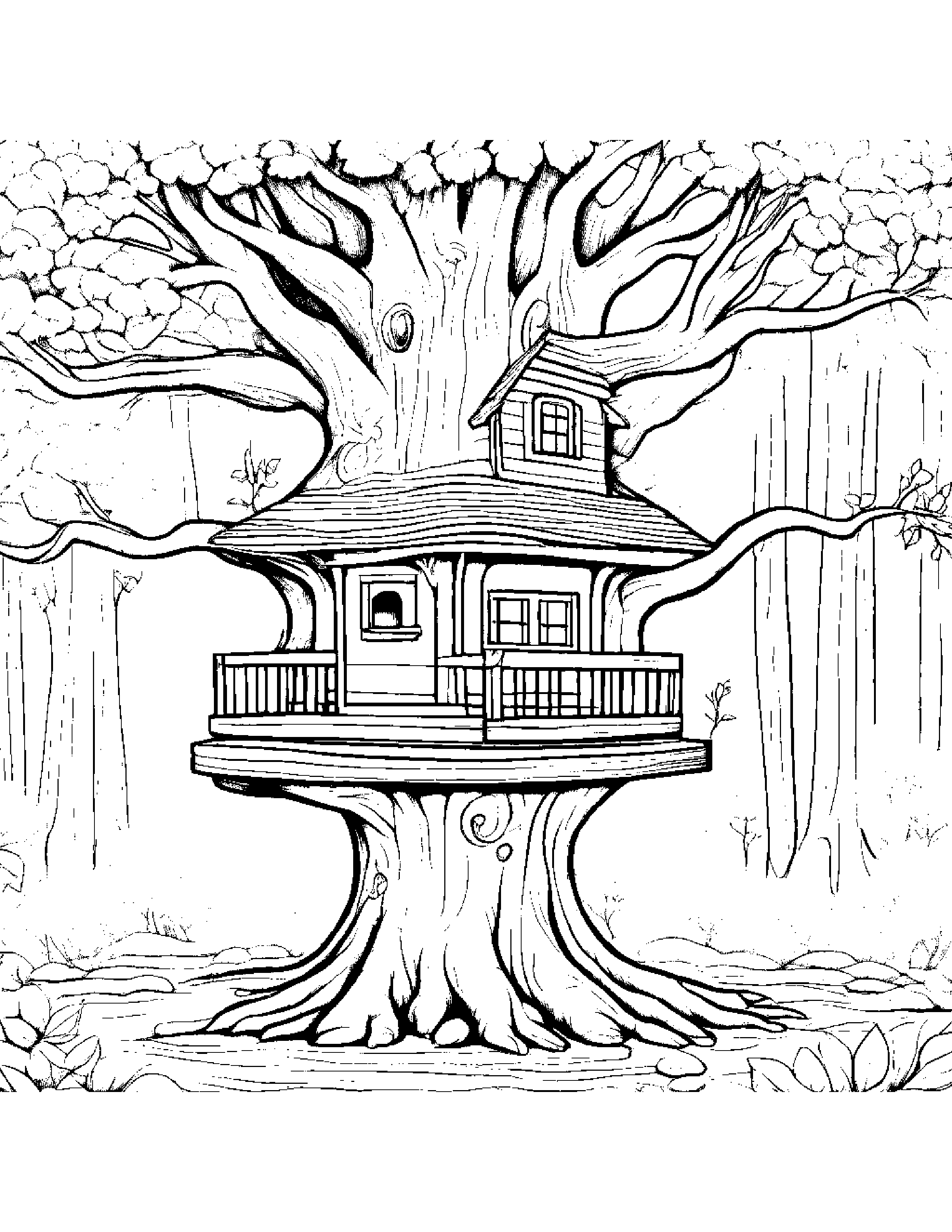 Treehouse Reading A Book #2 Coloring Page (Free Printable PDF)