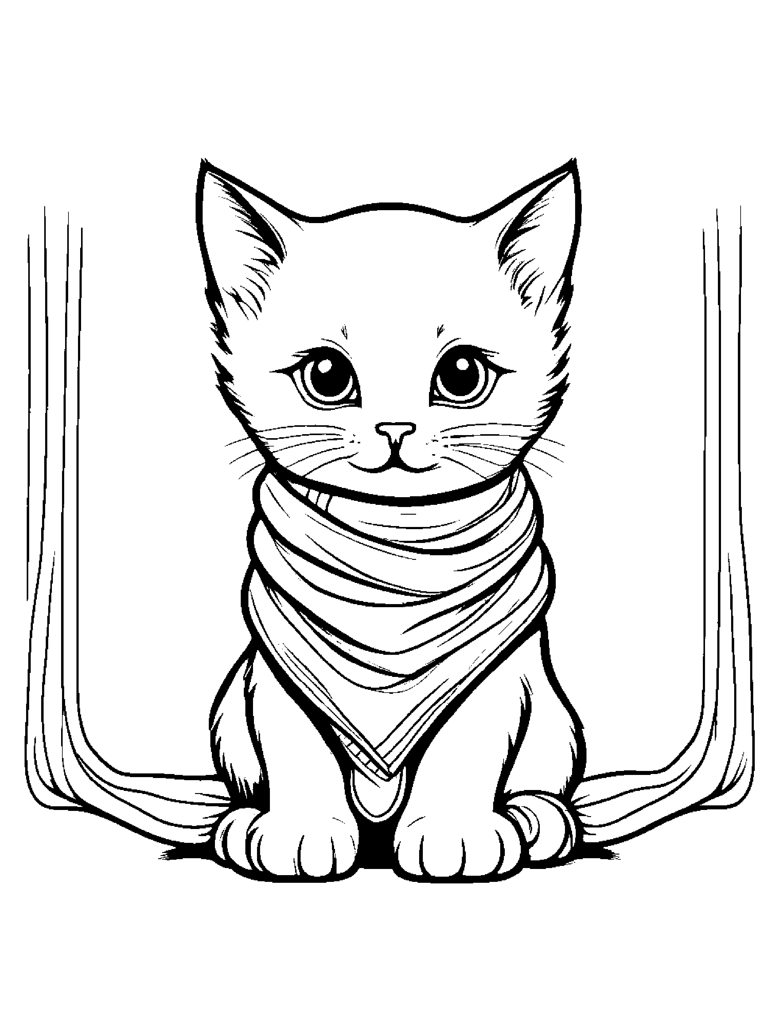 Baby Kitten With Scarf #2 Coloring Page (Free Printable PDF)
